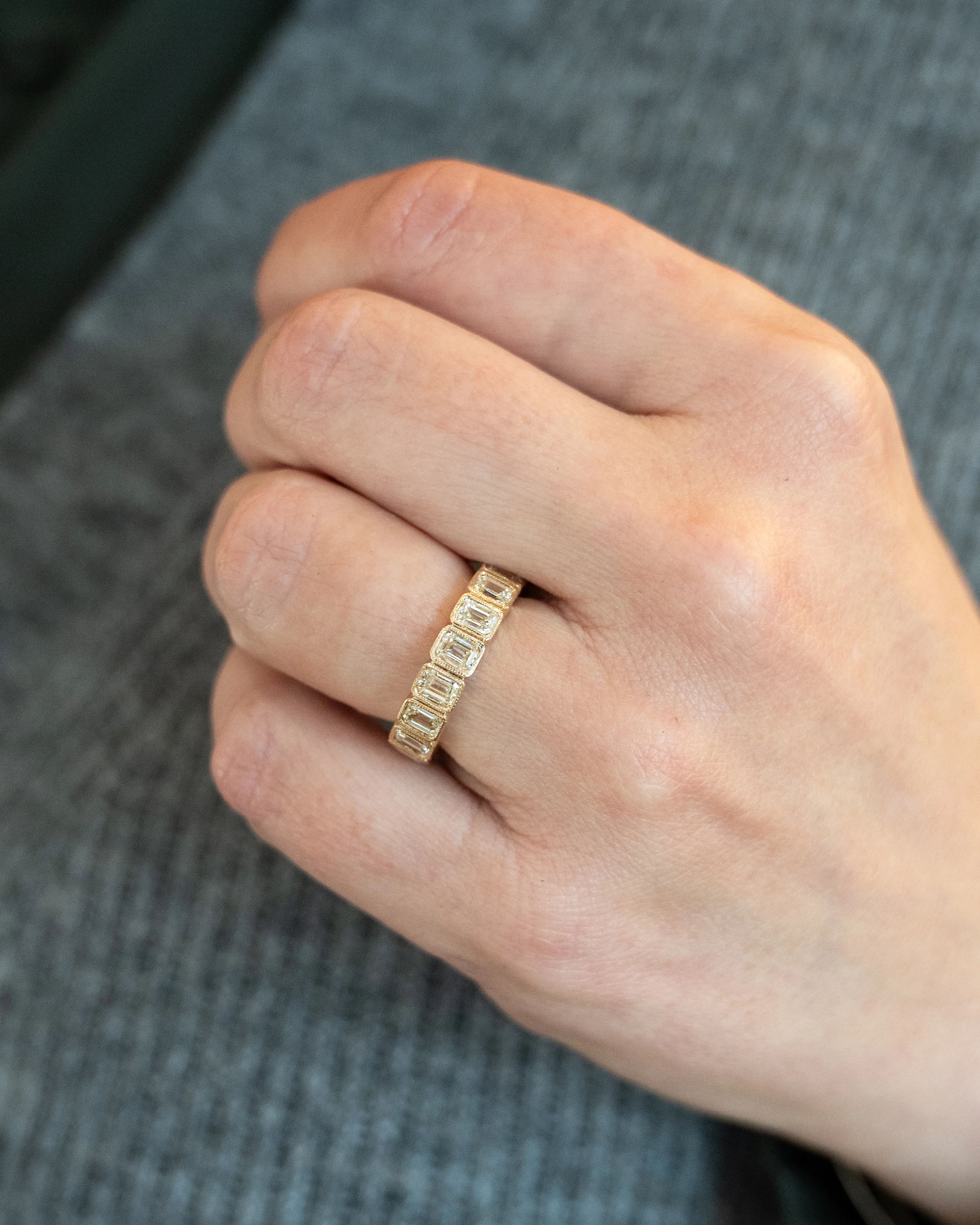 4 Carat Emerald Cut Diamond Band in 14k Yellow Gold - Image 7