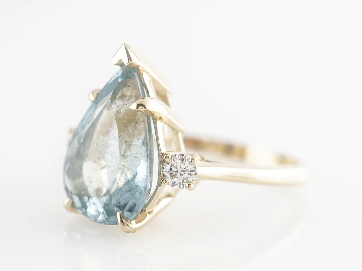4 Carat Pear Cut Aquamarine Ring w/ Diamonds in 14k - Image 2