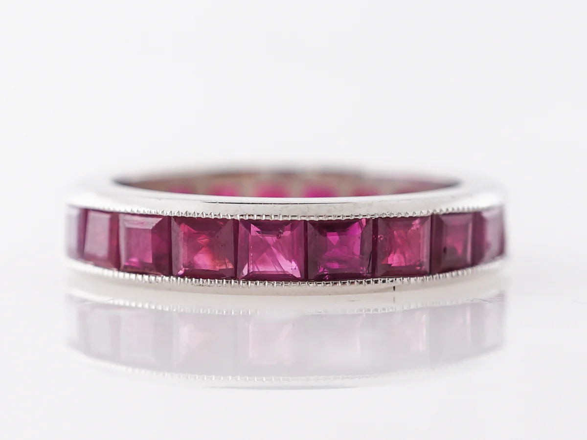 4 Carat Ruby Eternity Band w/ Milgrain in 14k White Gold