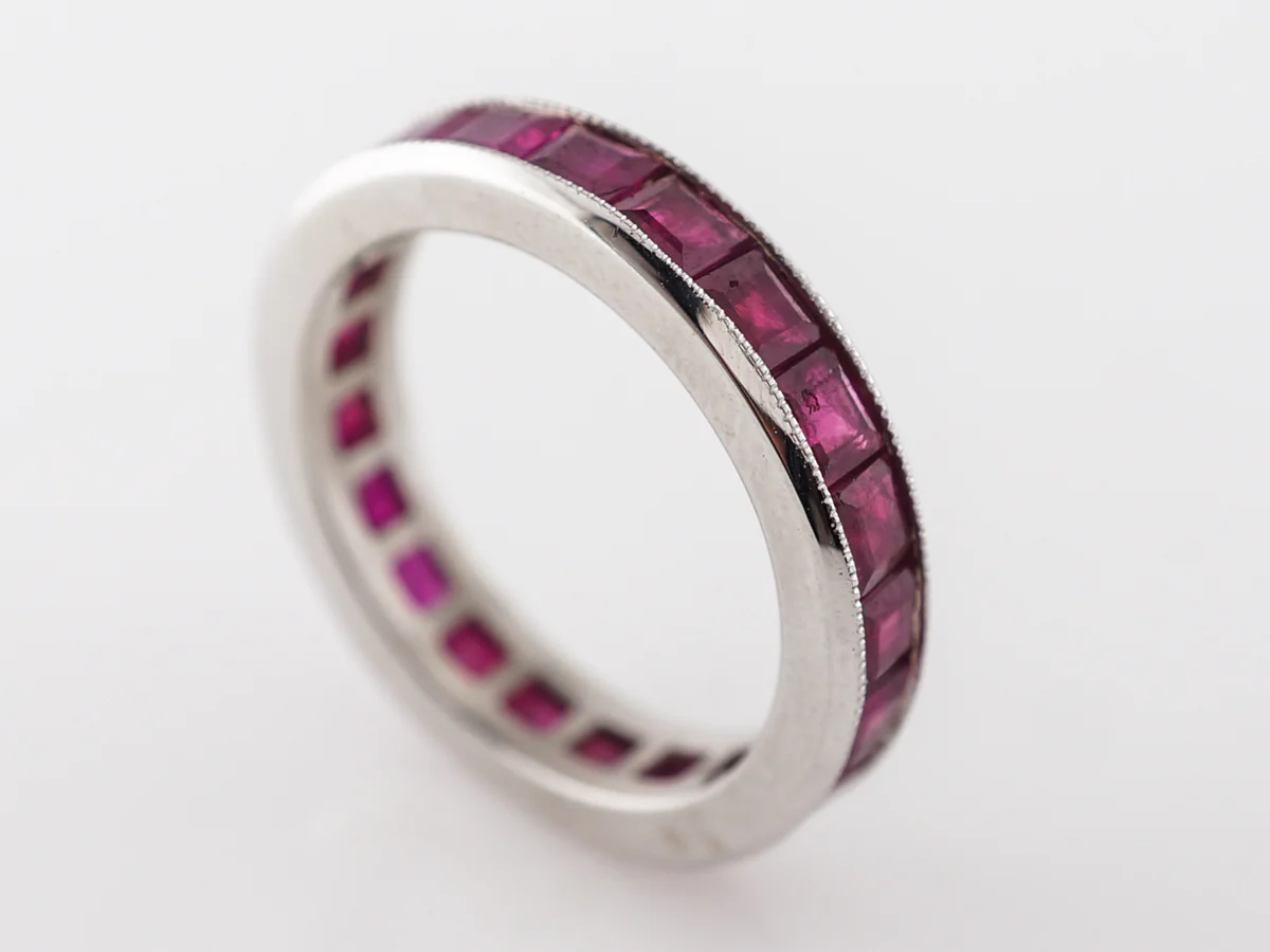 4 Carat Ruby Eternity Band w/ Milgrain in 14k White Gold - Image 4