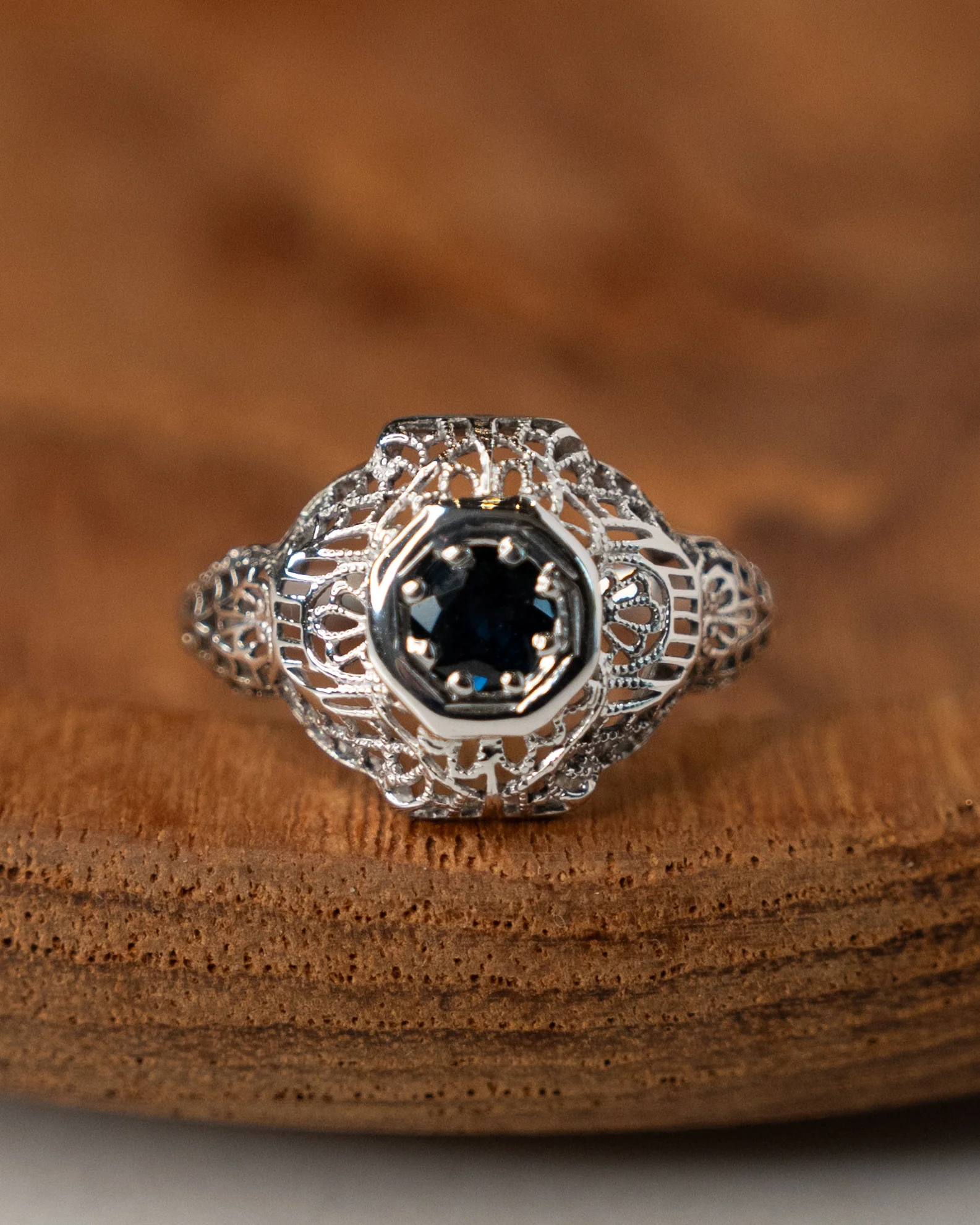 .40 Antique Deco Sapphire Cocktail Ring 18k - Image 6