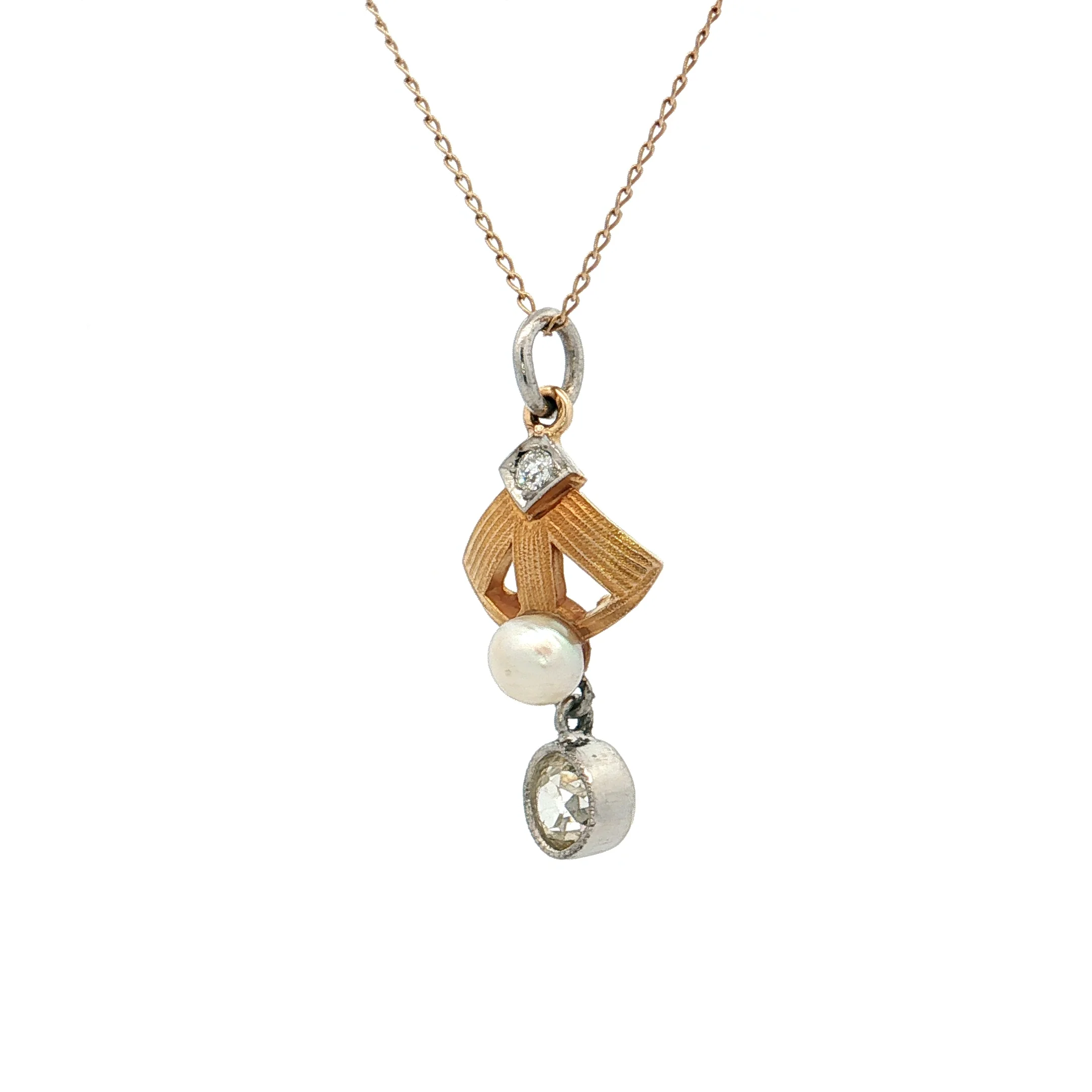 .40 Antique Edwardian Diamond & Pearl Pendant 14k - Image 2