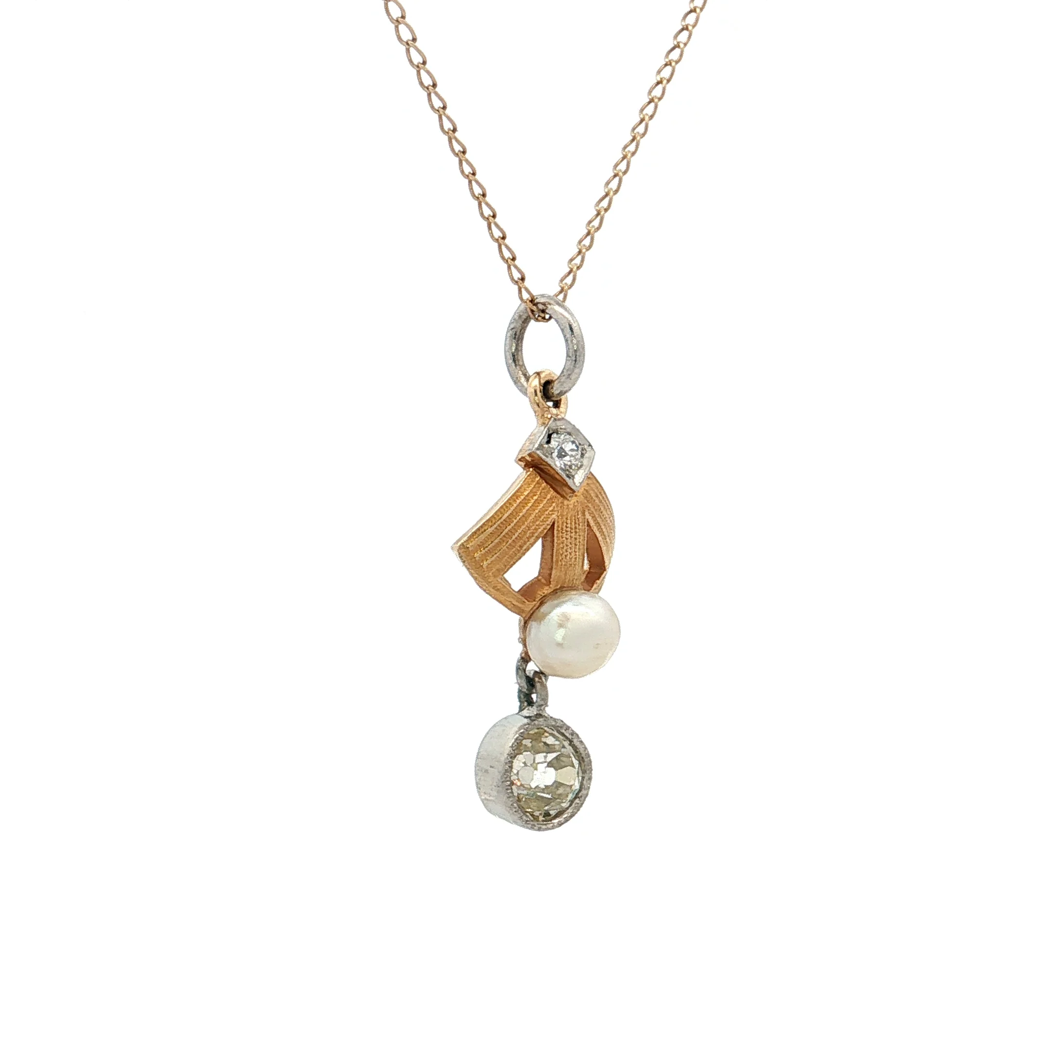 .40 Antique Edwardian Diamond & Pearl Pendant 14k - Image 3