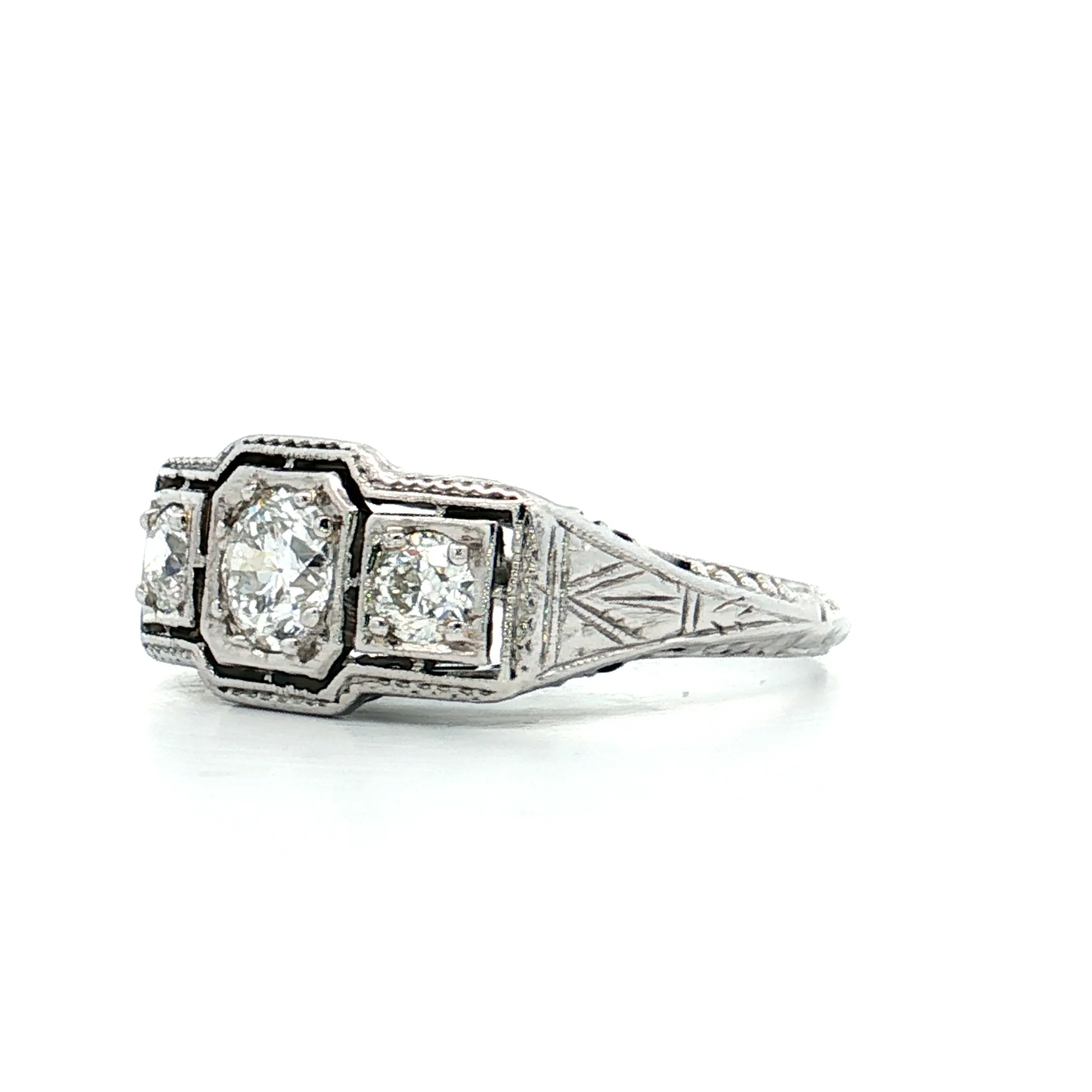 .40 Antique Three Stone Engagement Ring in 18k - Image 2