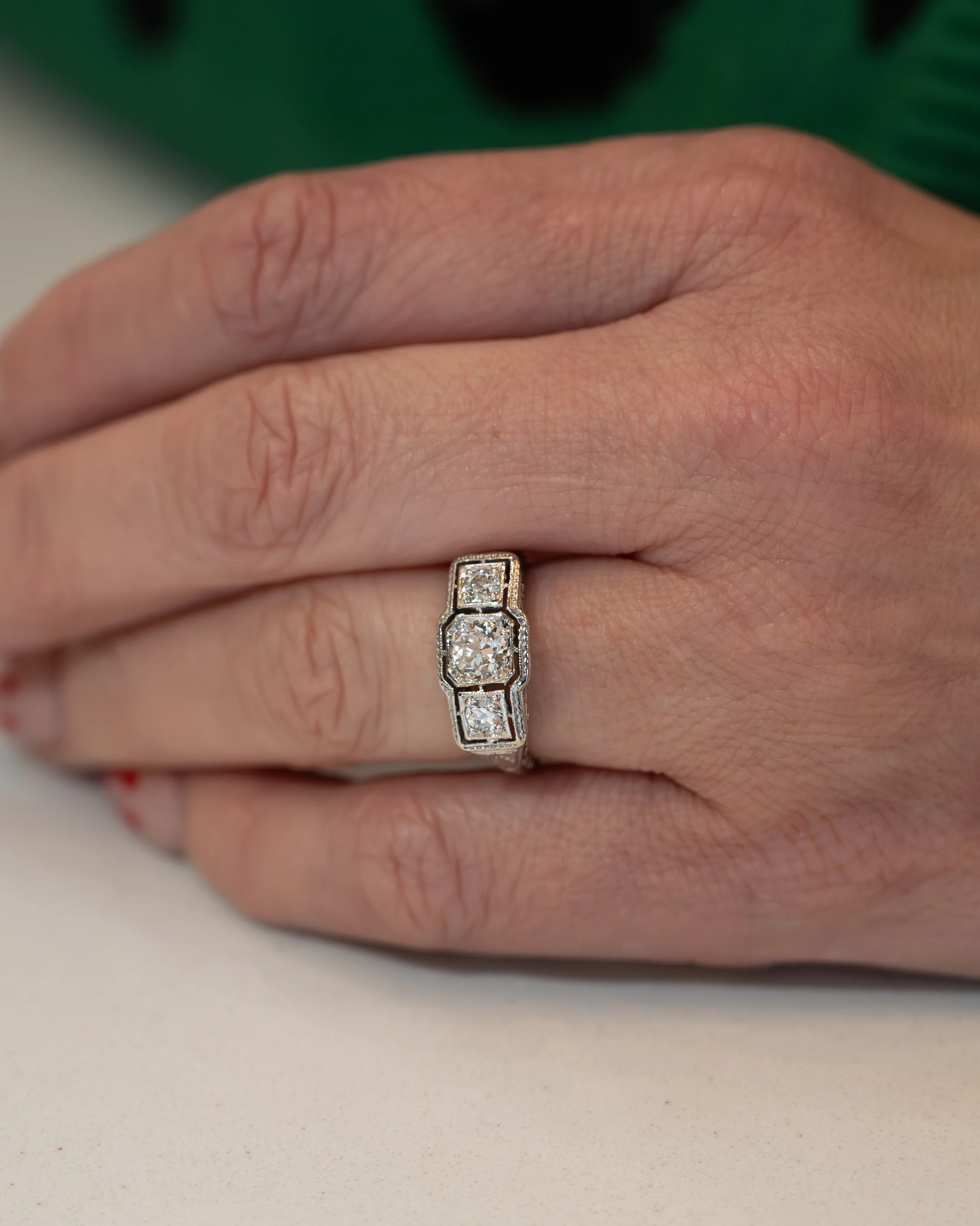 .40 Antique Three Stone Engagement Ring in 18k - Image 7