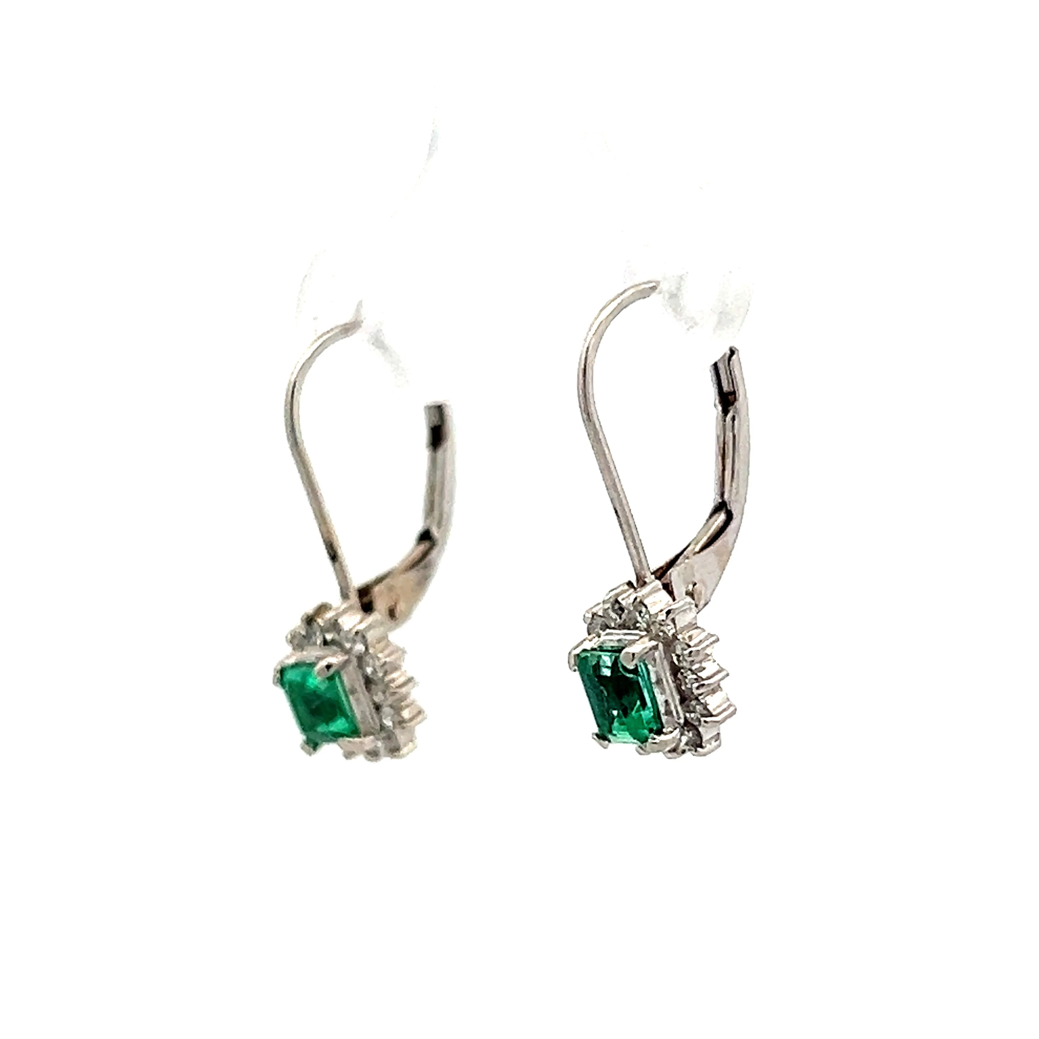 .40 Emerald & Diamond Drop Earrings in Platinum - Image 2