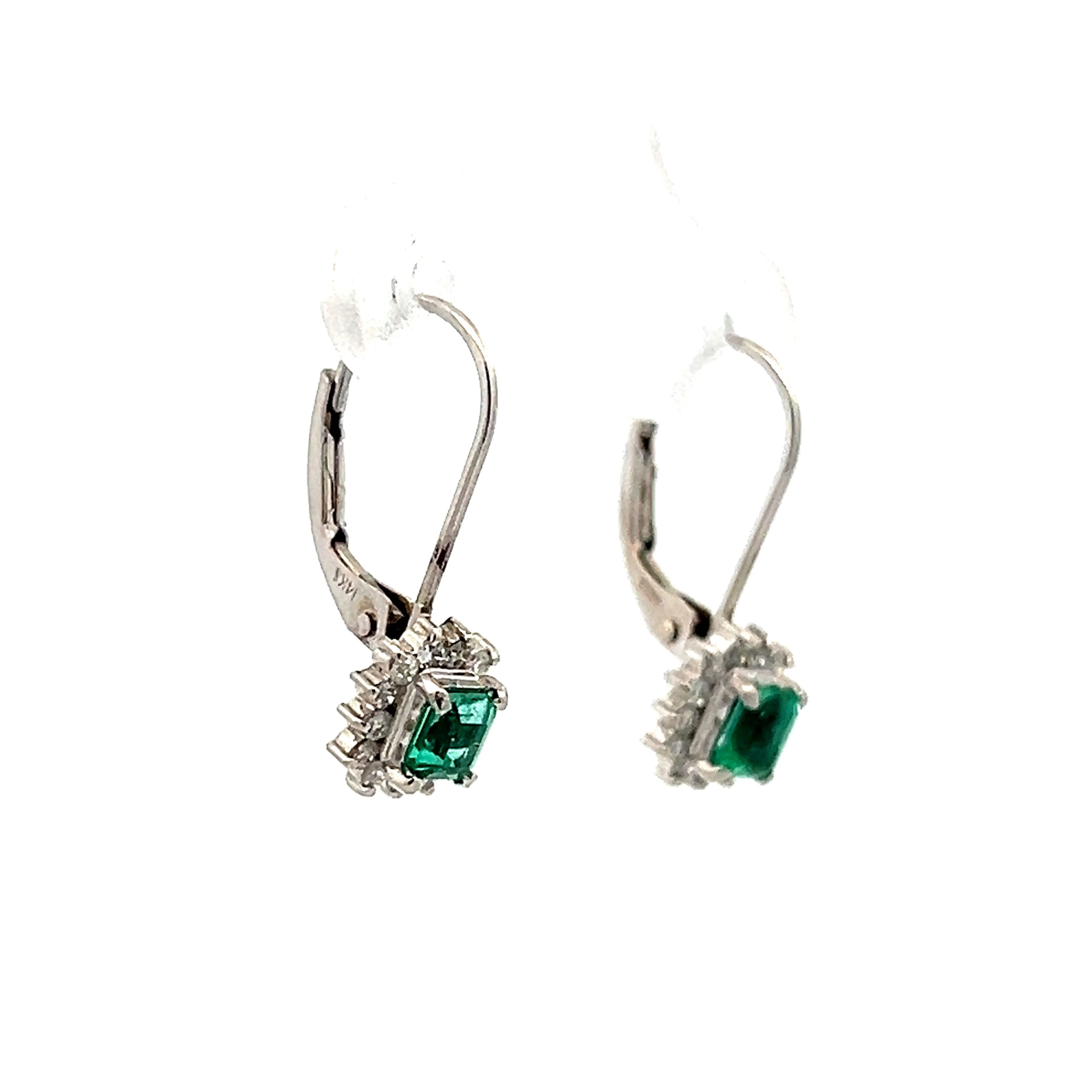 .40 Emerald & Diamond Drop Earrings in Platinum - Image 3