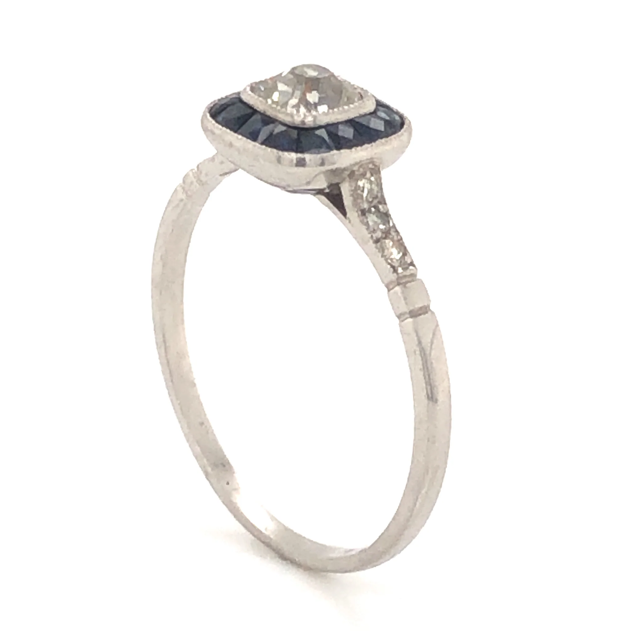 .40 Old Mine Cut Diamond & Sapphire Ring in Platinum - Image 5