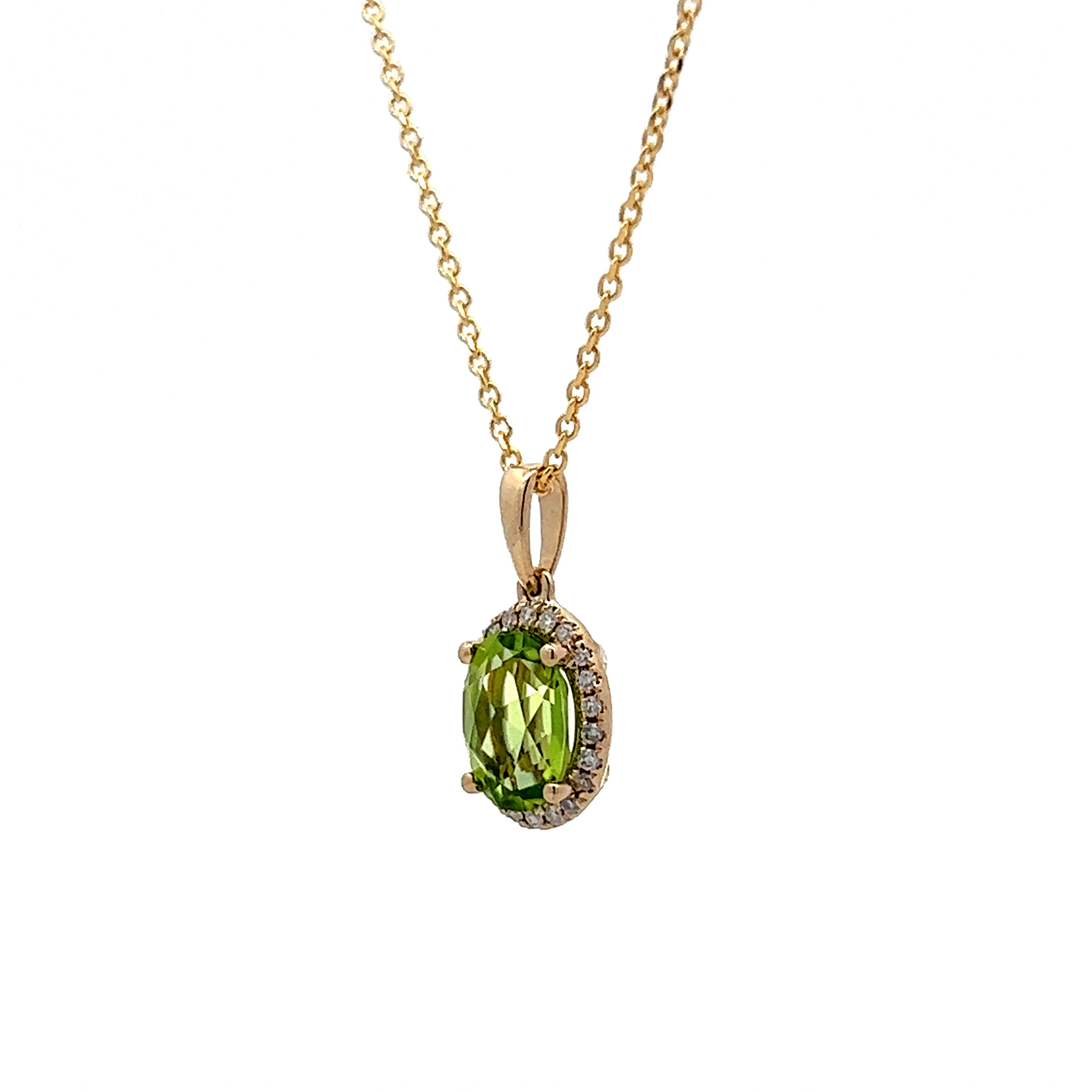 Peridot & Diamond Pendant Necklace in 14k Yellow Gold - Image 2