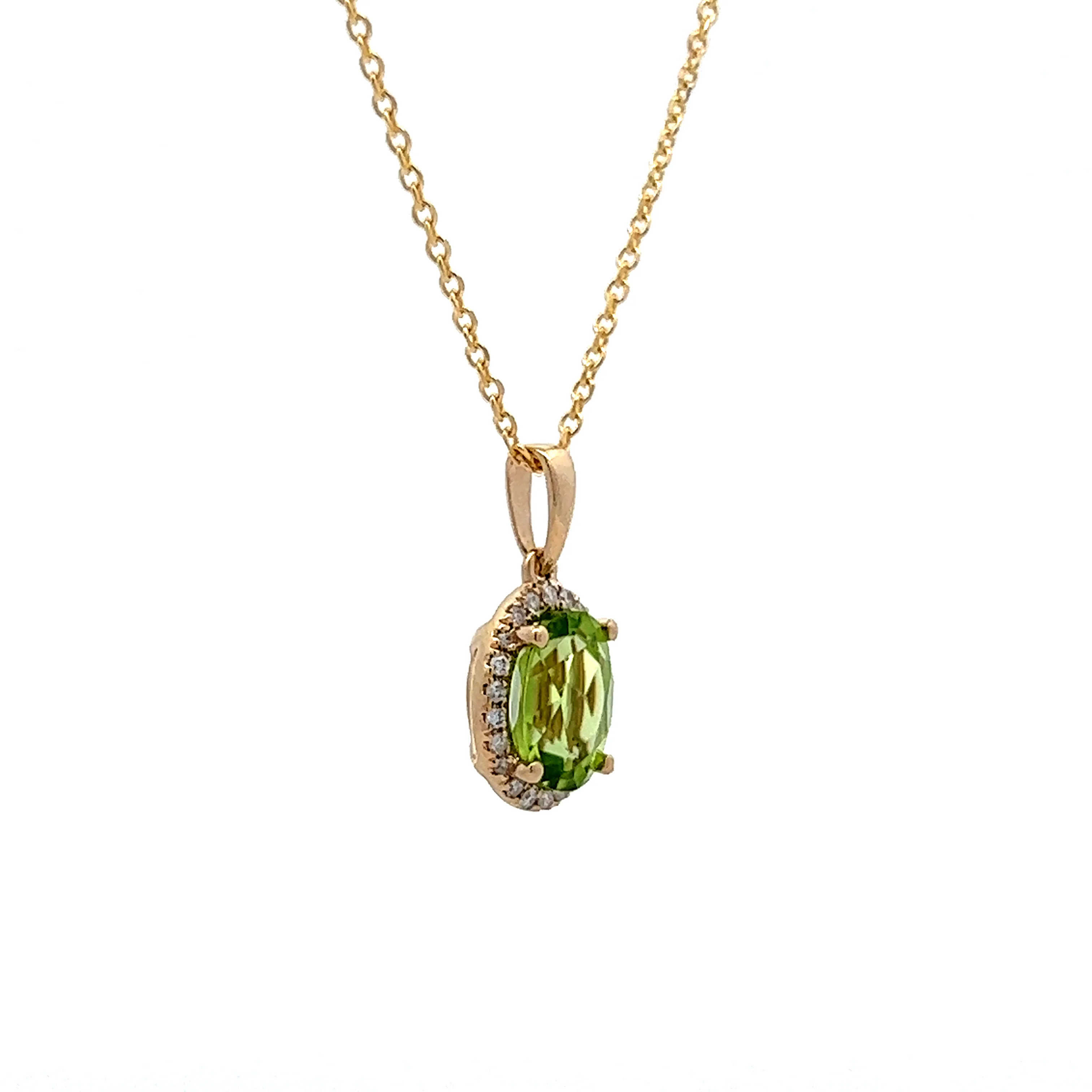 Peridot & Diamond Pendant Necklace in 14k Yellow Gold - Image 3
