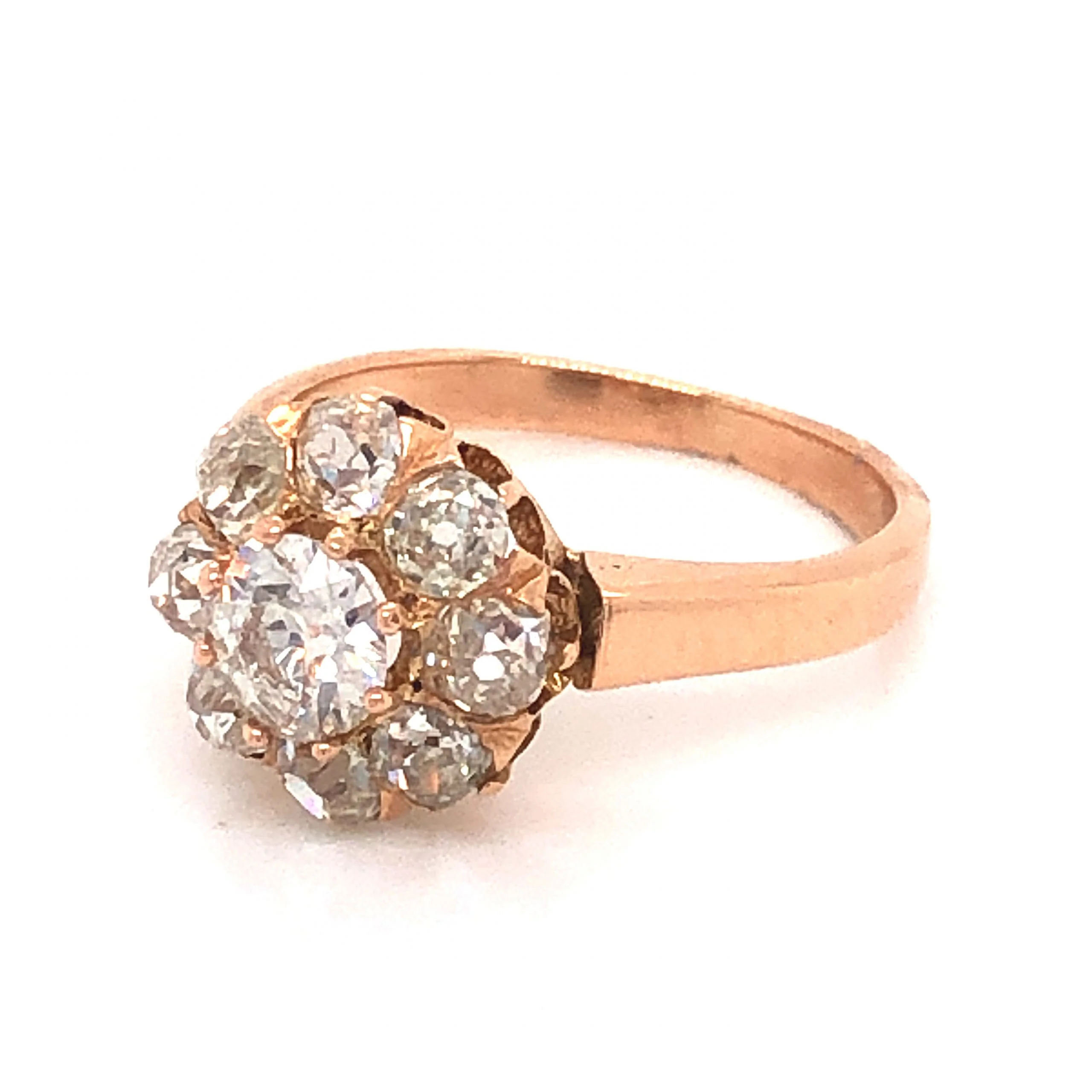 .40 Victorian Diamond Cluster Engagement Ring in 18K Rose Gold - Image 2