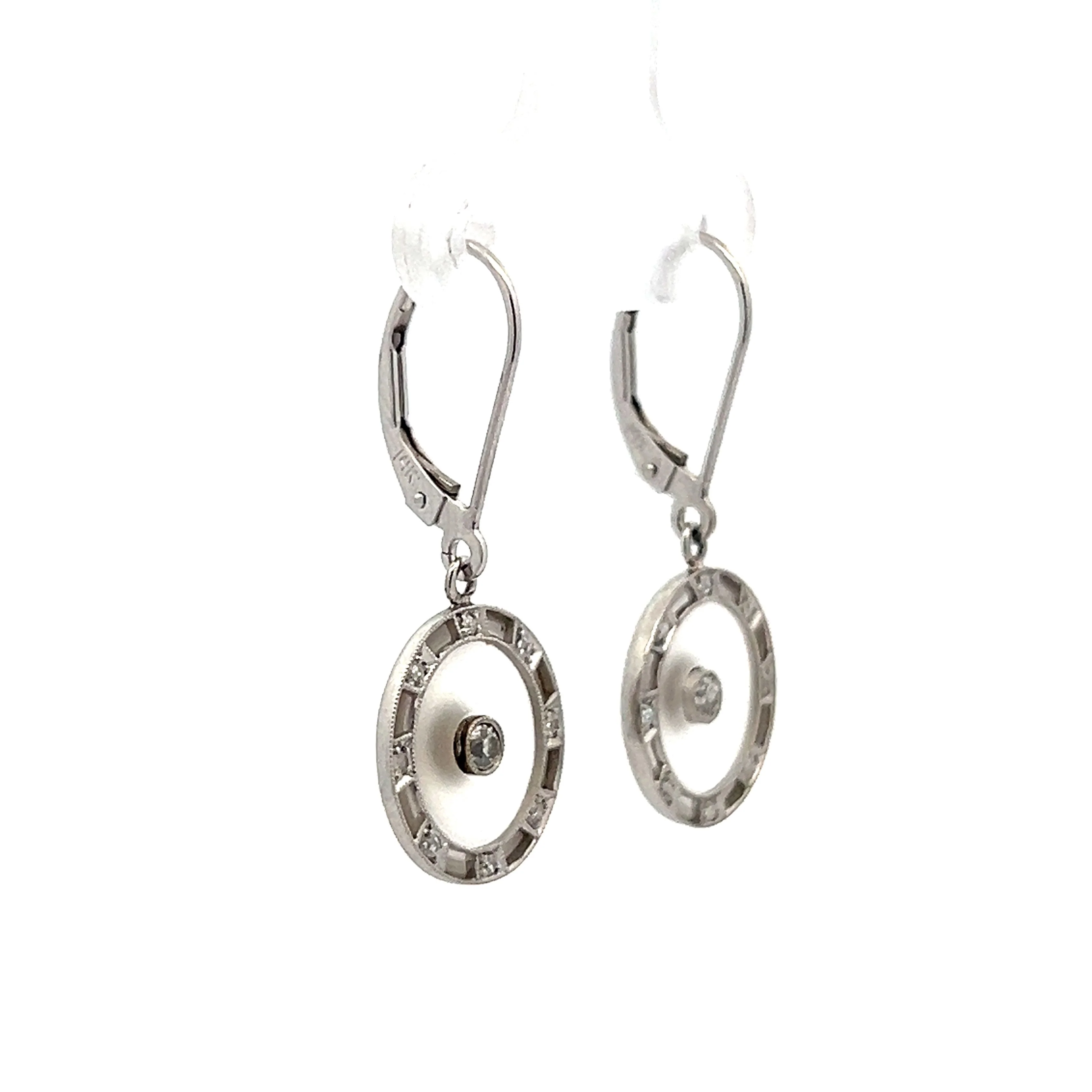.40 Vintage Art Deco Drop Earrings in 14k White Gold - Image 3