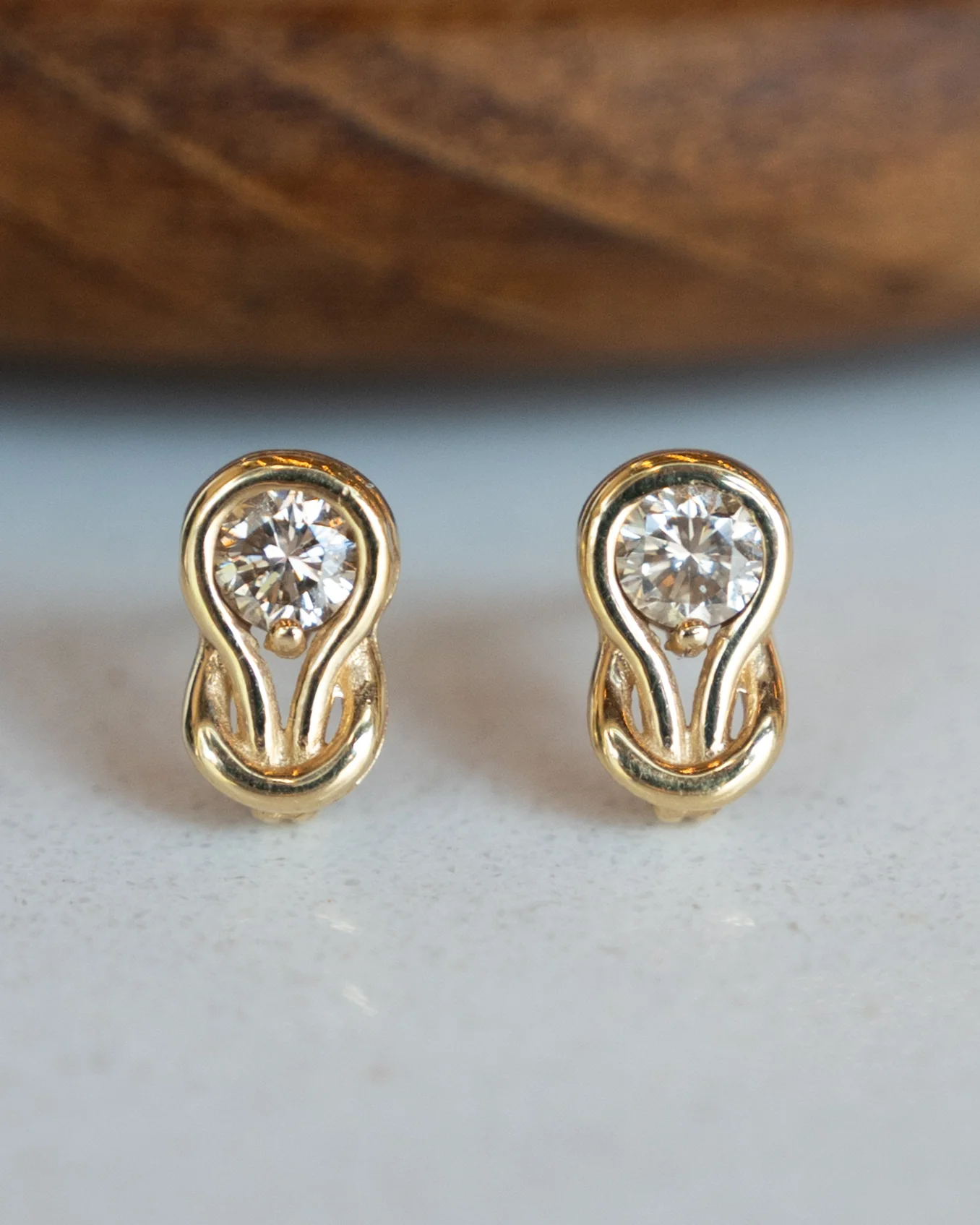 .41 Knot Style Diamond Stud Earrings 14k Yellow Gold - Image 4
