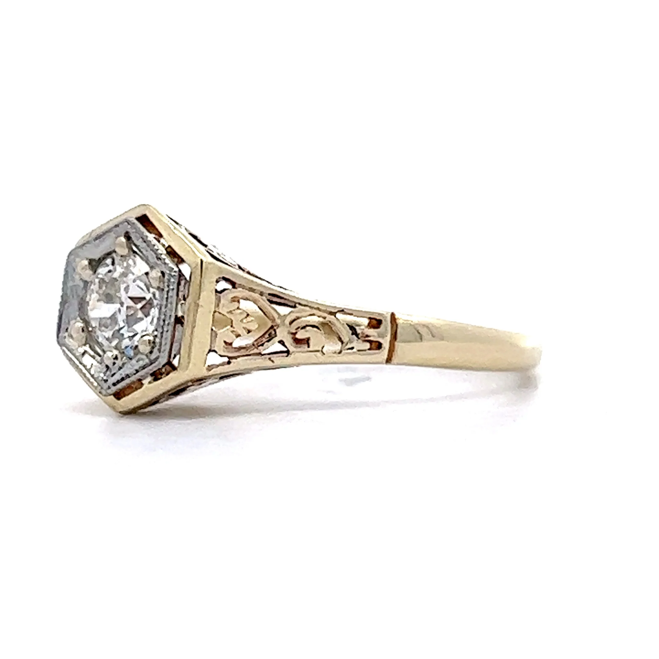 .41 Vintage Retro Solitaire Engagement Ring in 14k Yellow & White Gold - Image 2