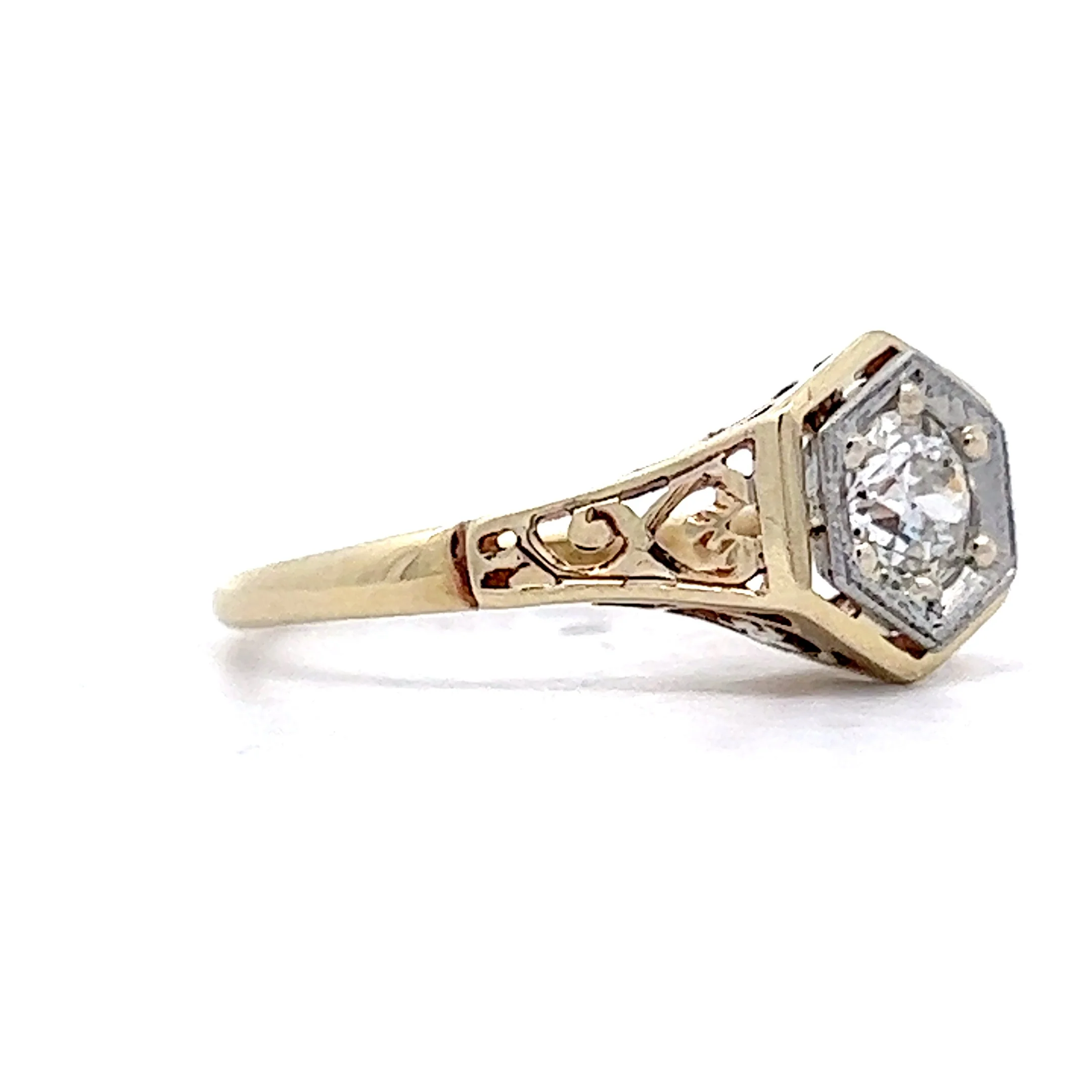 .41 Vintage Retro Solitaire Engagement Ring in 14k Yellow & White Gold - Image 3