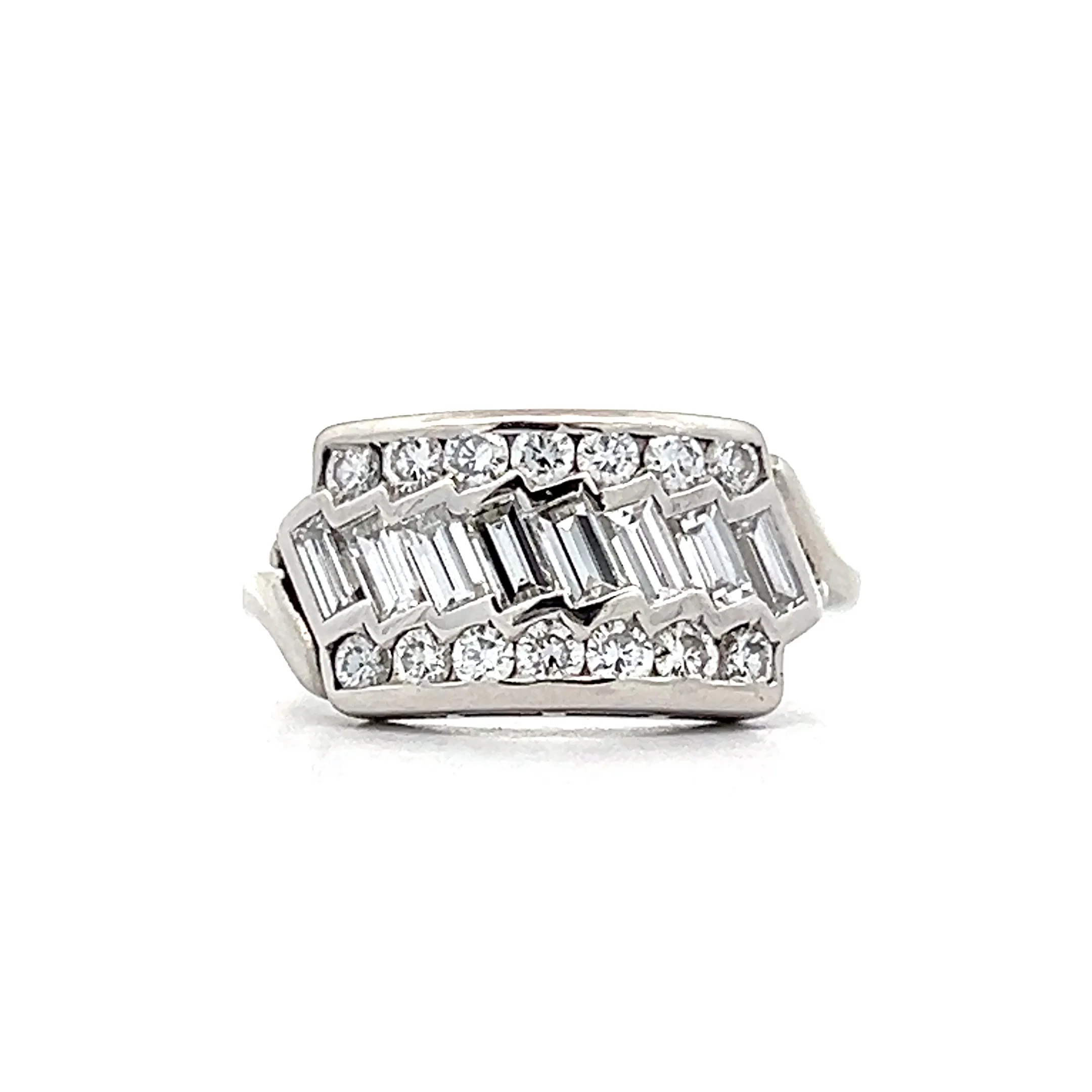 .42 Baguette Diamond Cocktail Ring in 14k White Gold