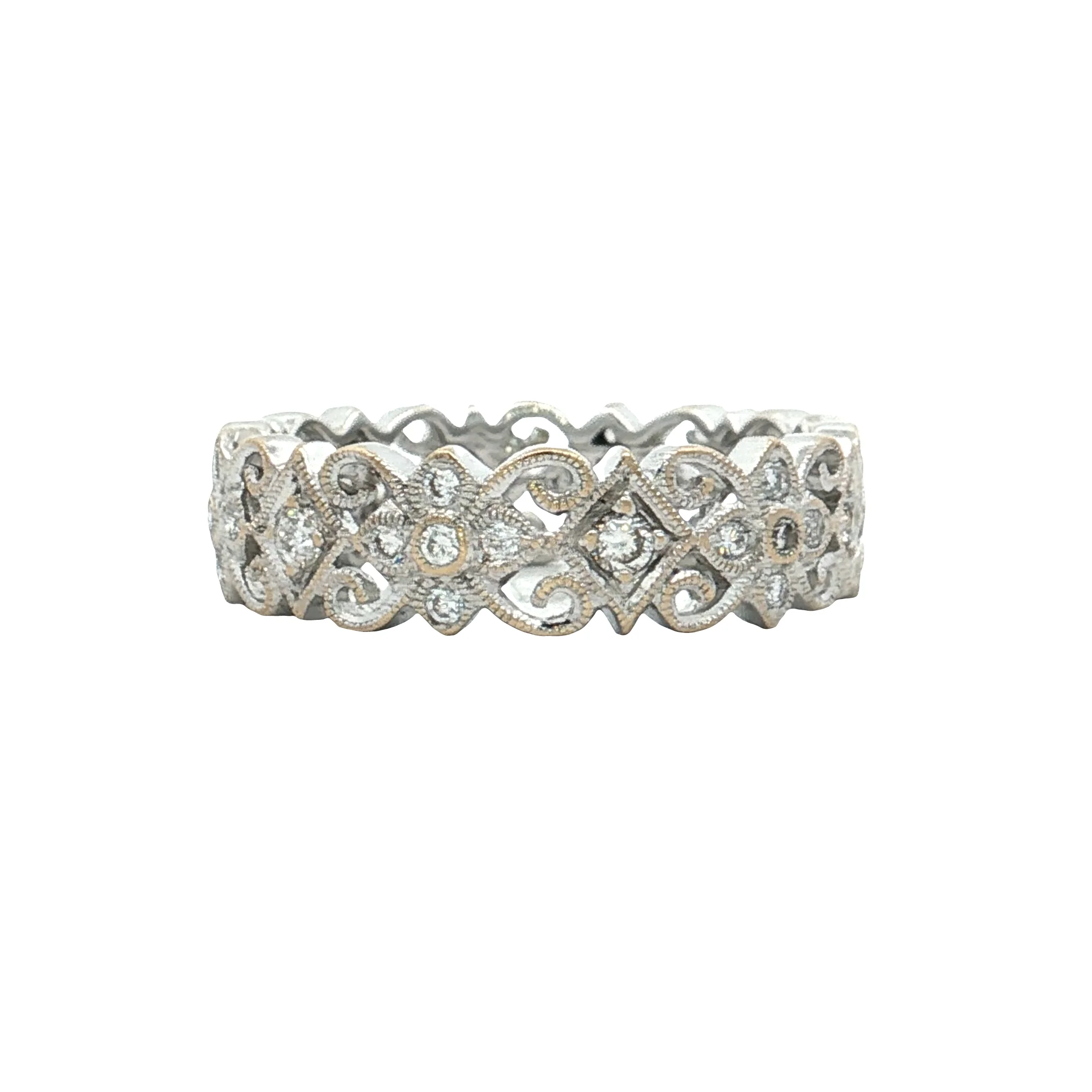 .42 Floral Diamond Eternity Stacking Ring 18k White Gold - Image 2