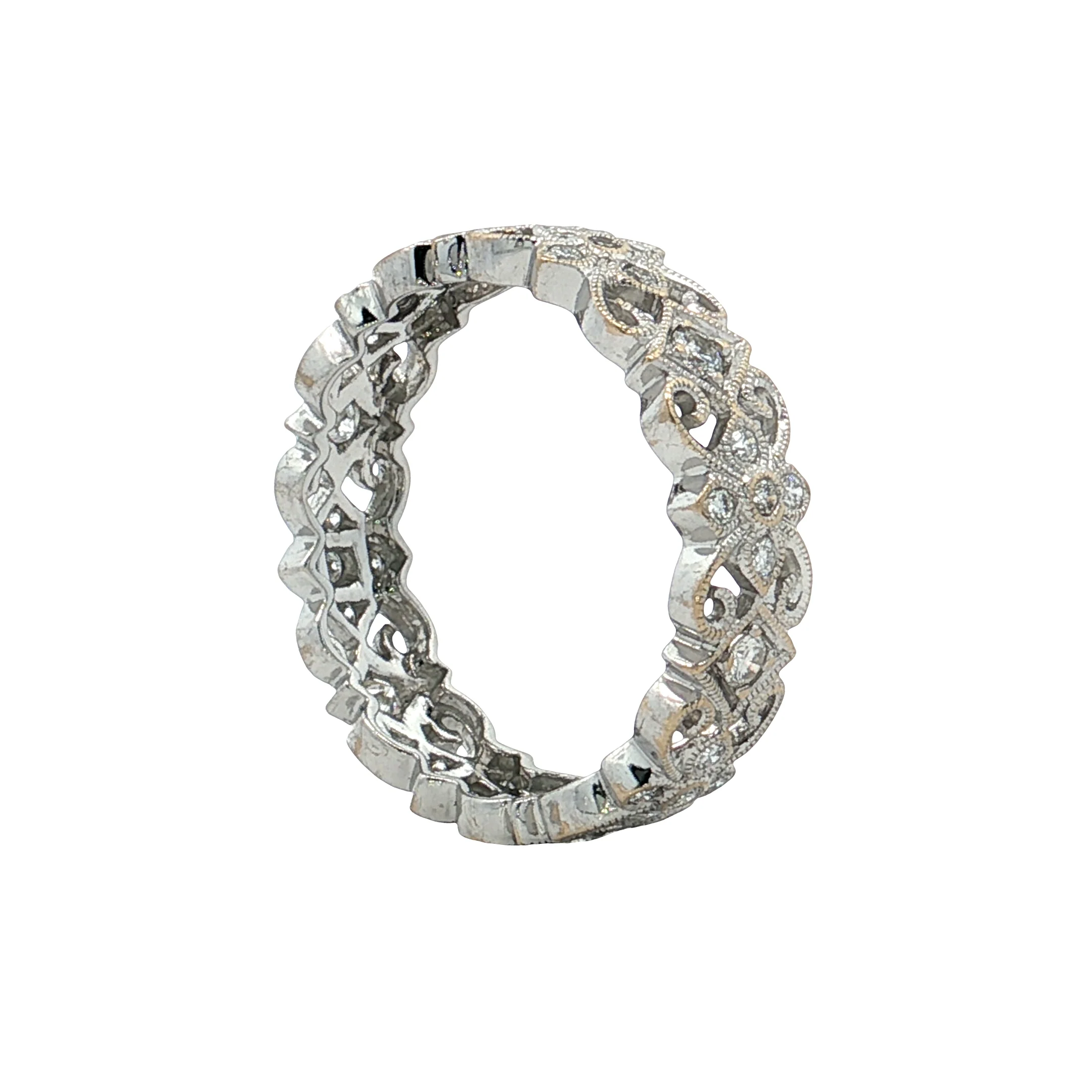 .42 Floral Diamond Eternity Stacking Ring 18k White Gold - Image 5