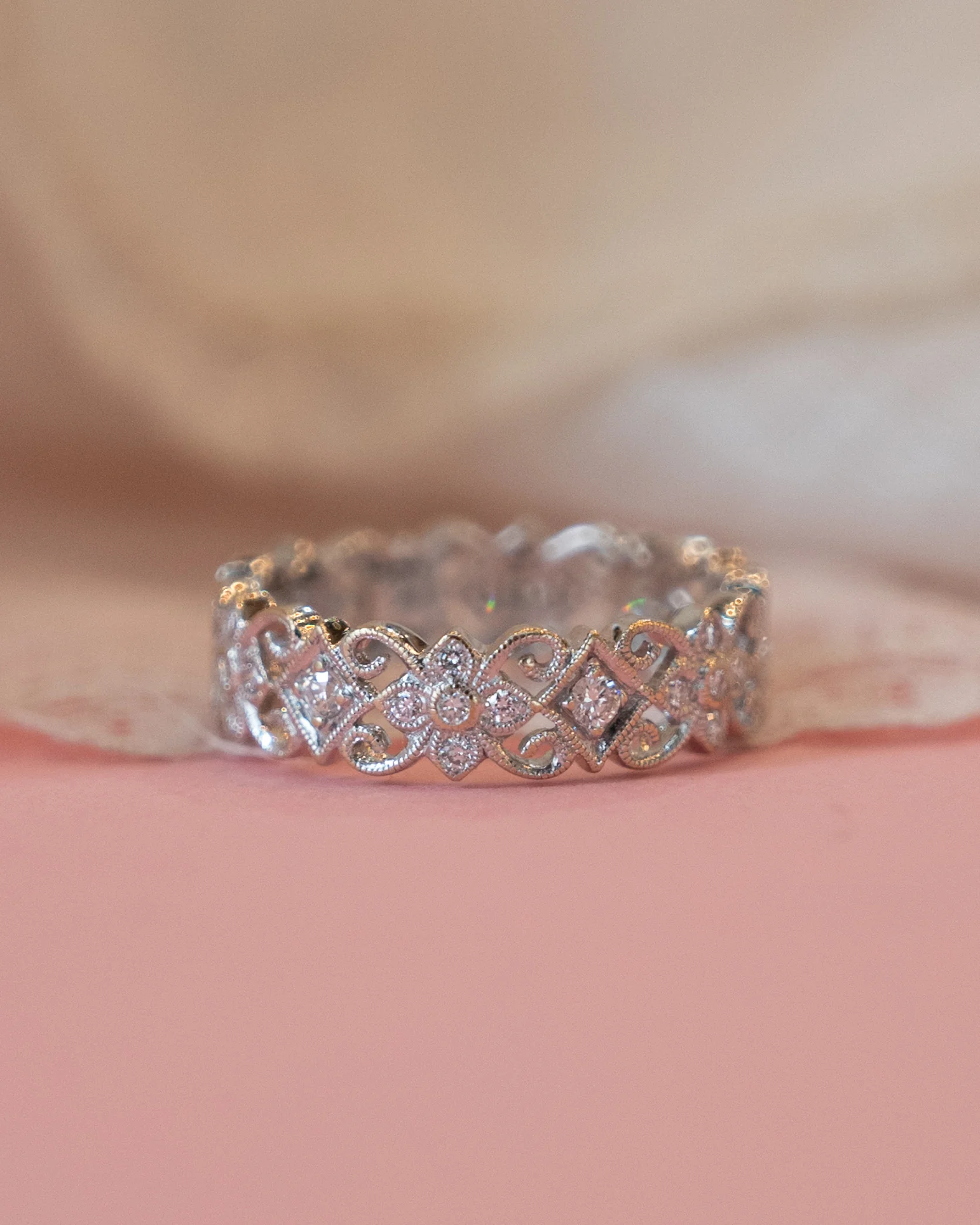 .42 Floral Diamond Eternity Stacking Ring 18k White Gold - Image 6