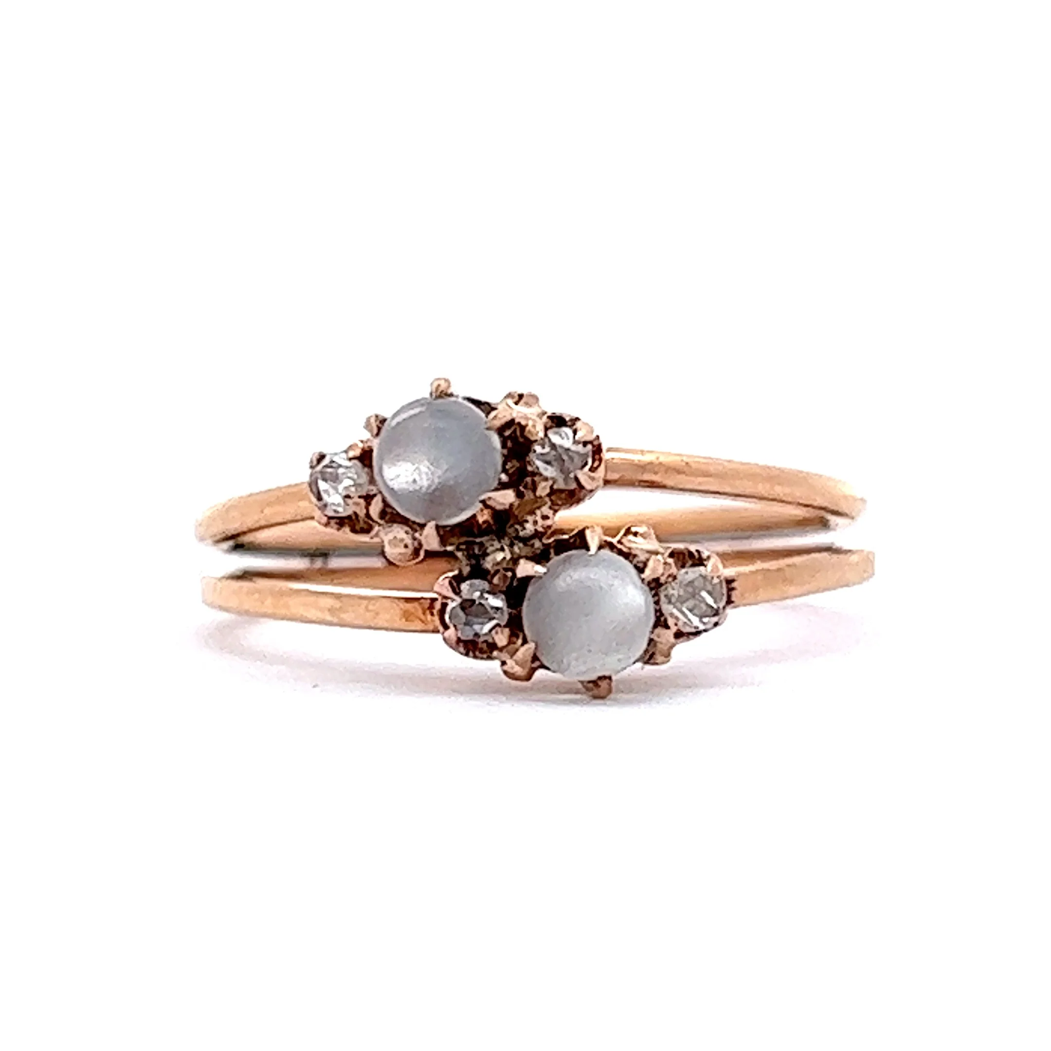Vintage Victorian Moonstone & Diamond Right Hand Ring in 14k Yellow Gold