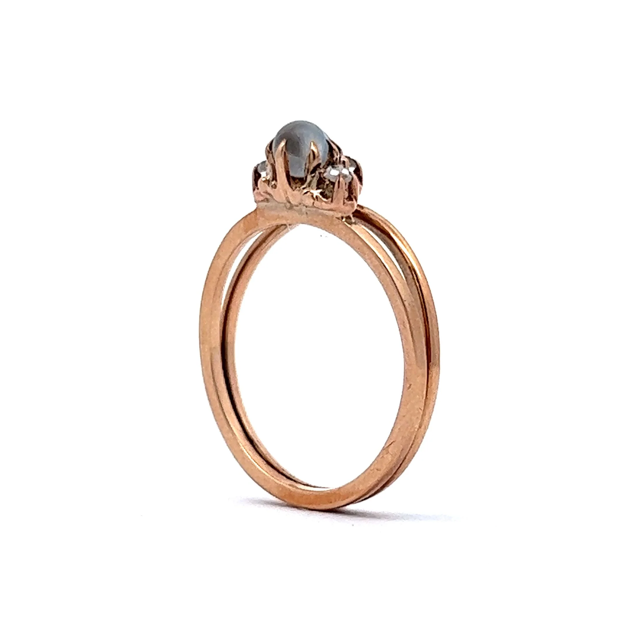 Vintage Victorian Moonstone & Diamond Right Hand Ring in 14k Yellow Gold - Image 5