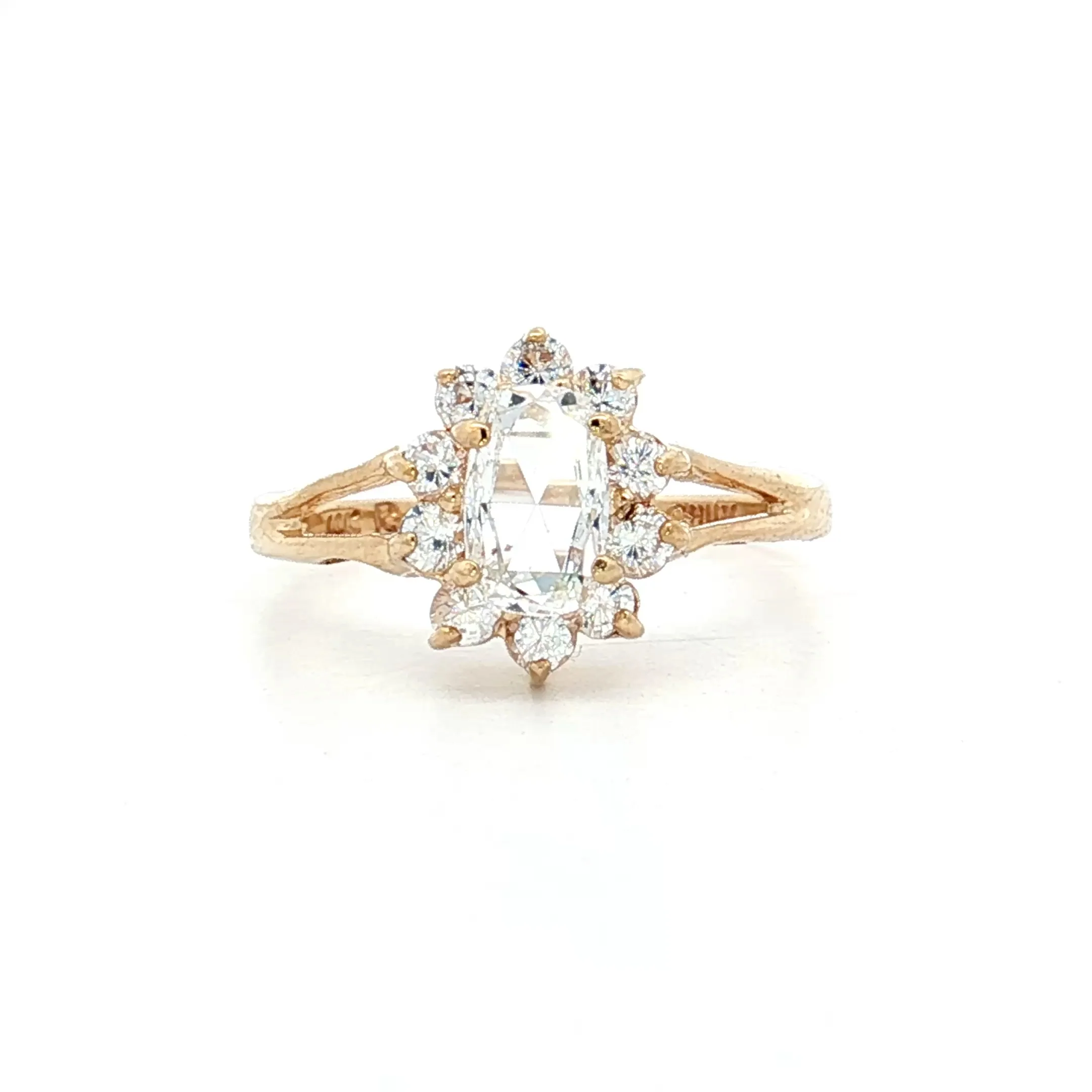 .42 Oval Rose Cut Diamond Halo Engagement Ring 10k