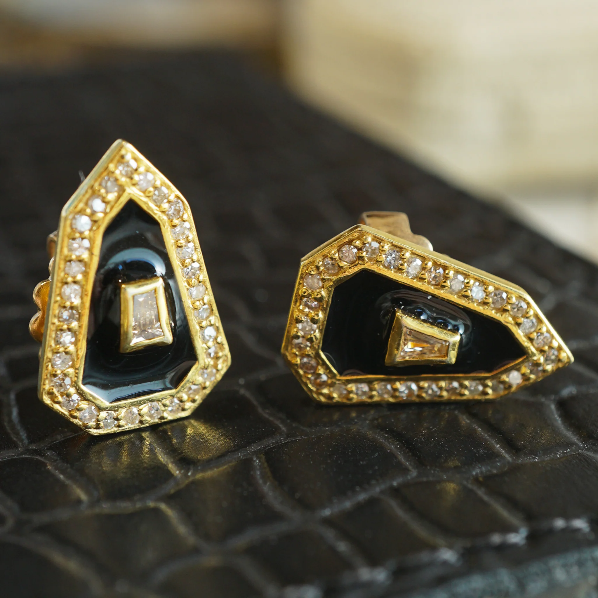 .42 Vermeil Diamond & Enamel Stud Earrings - Image 3