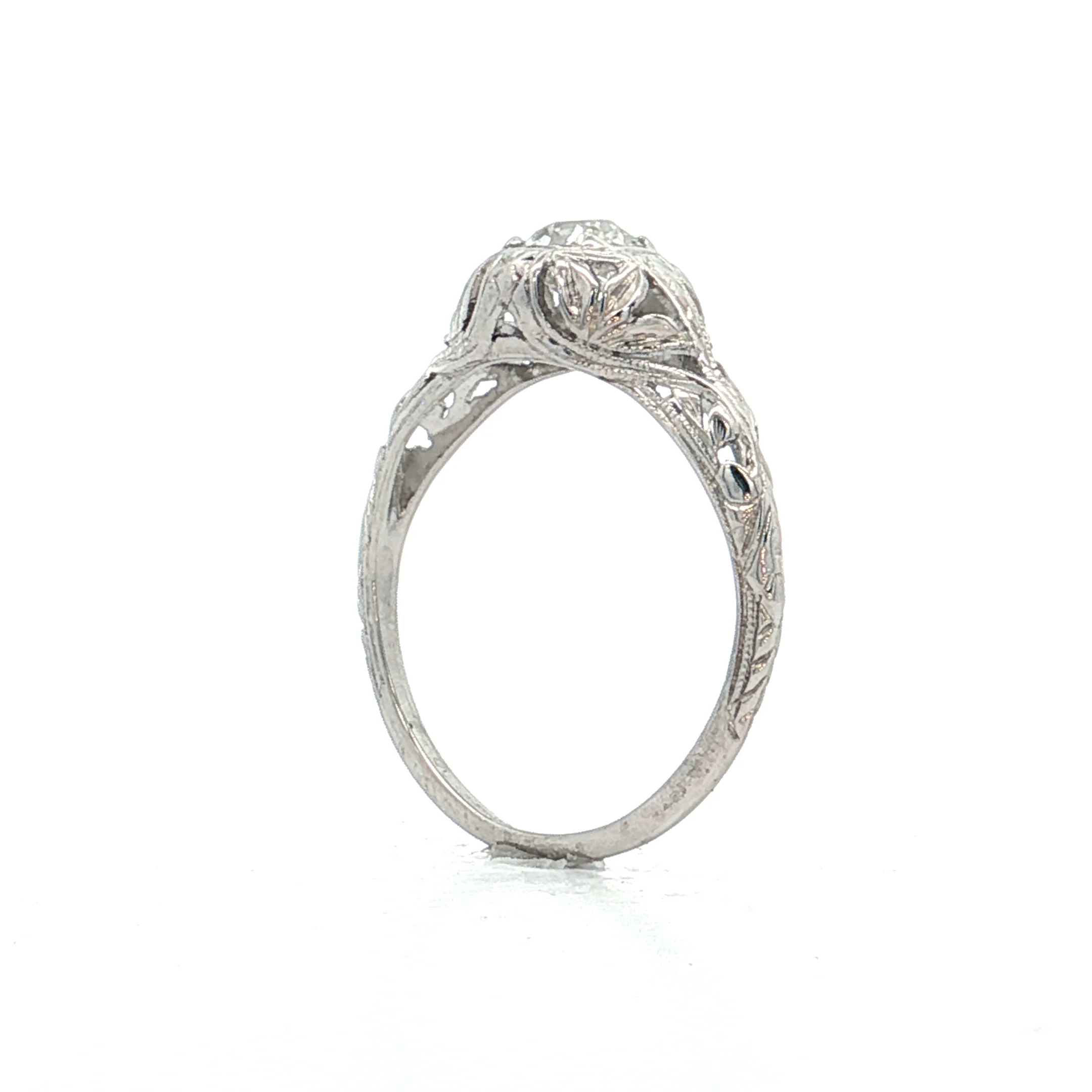 .42 Vintage Deco Diamond Filigree Engagement Ring 18k - Image 5