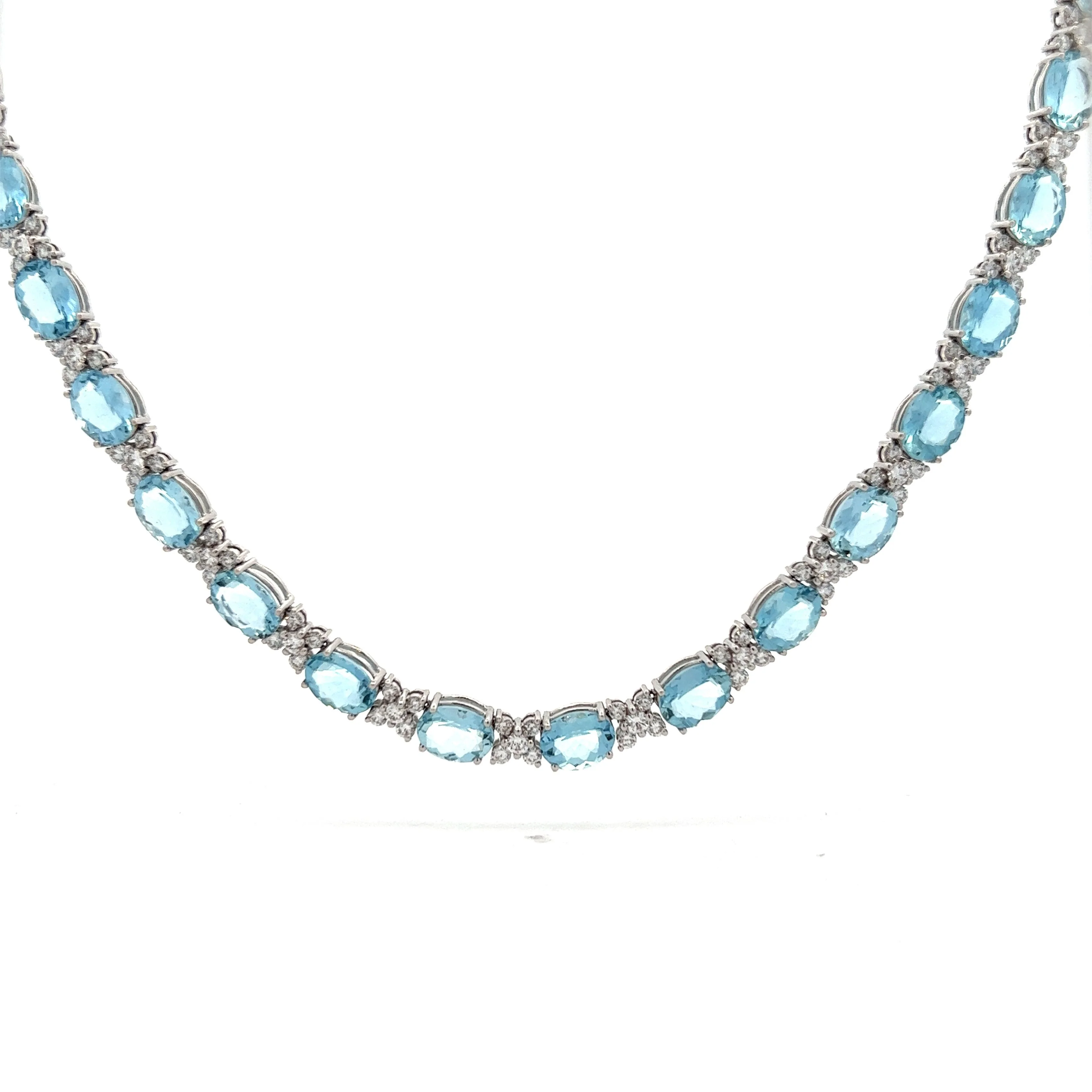 43.34 Aquamarine & Diamond Necklace in 18k White Gold