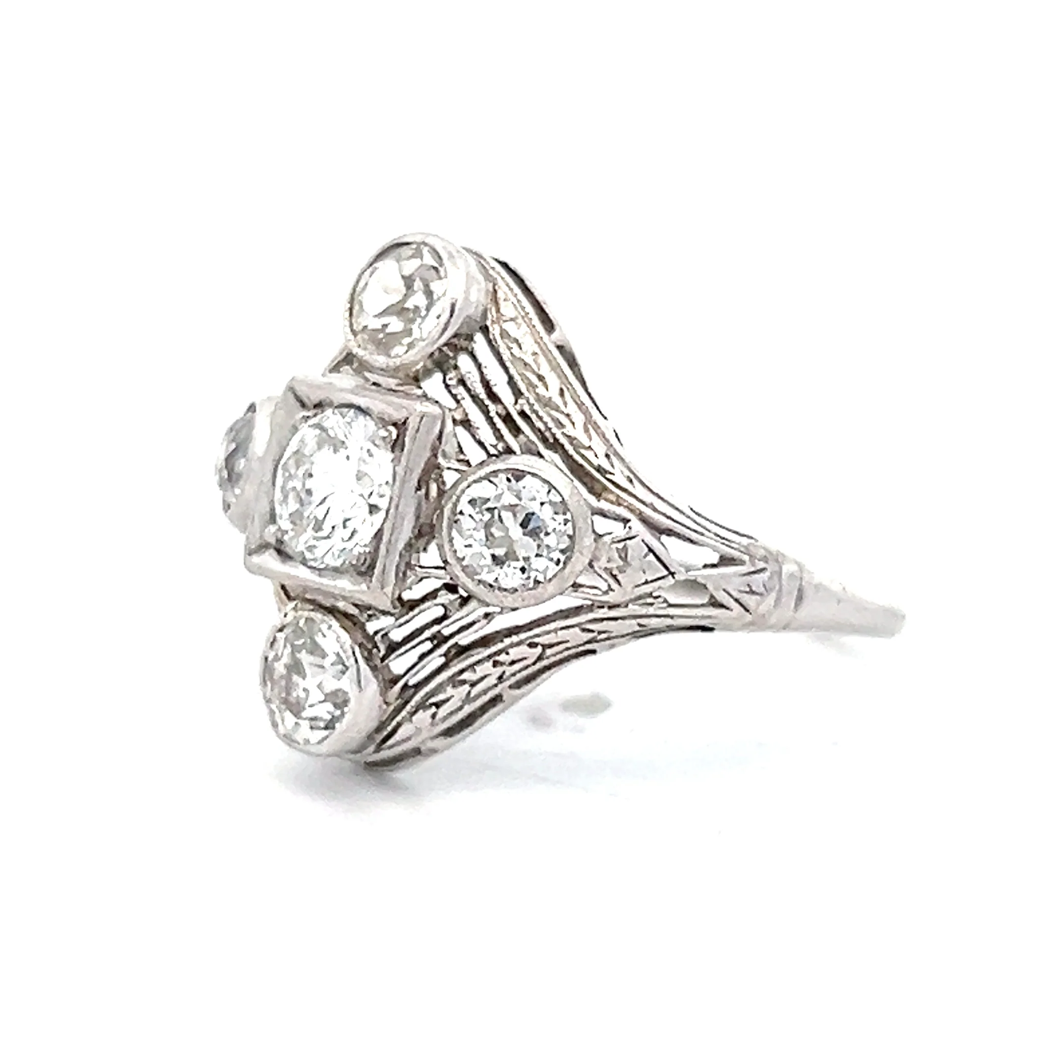 .44 Antique Filigree Art Deco Cocktail Ring in 14k White Gold - Image 2