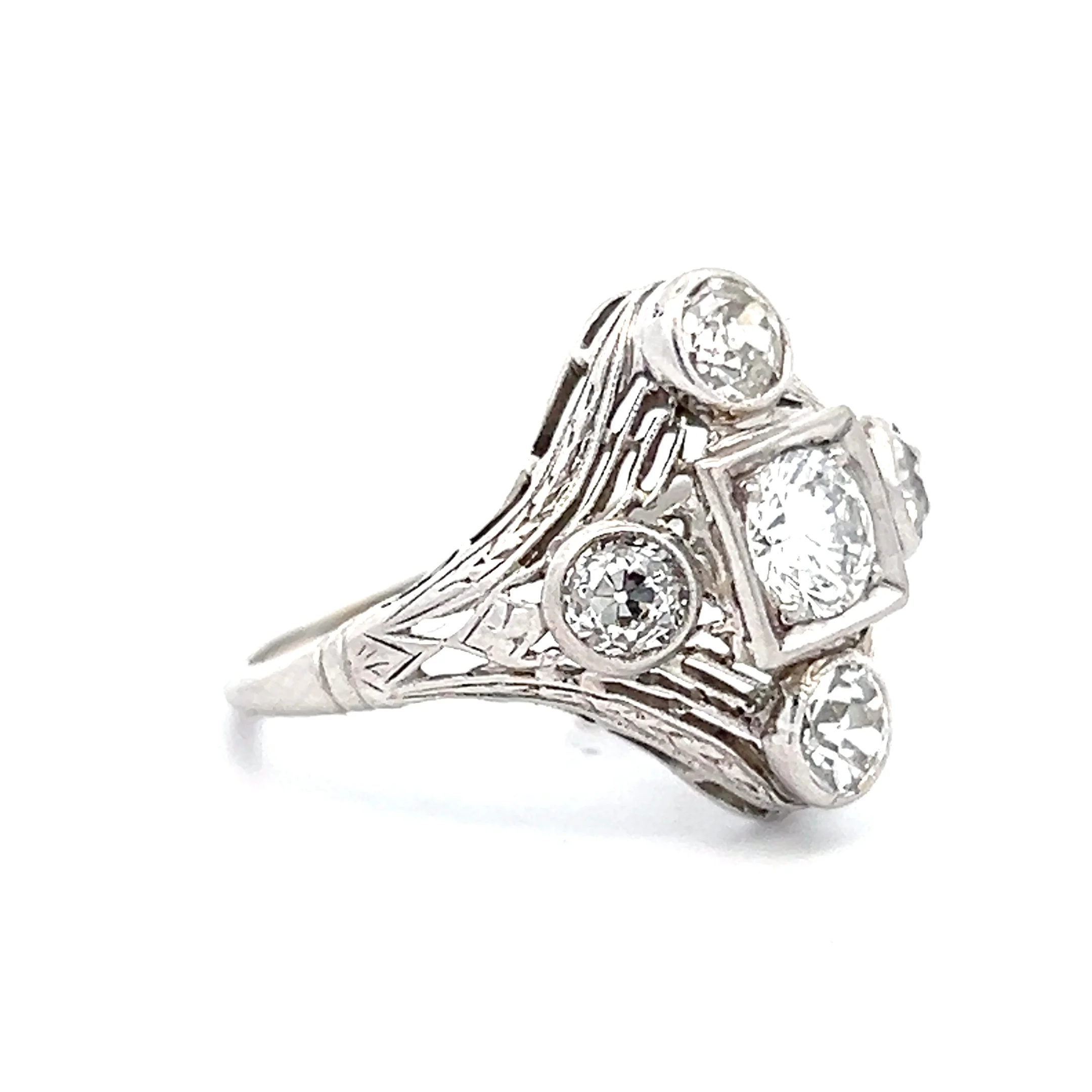 .44 Antique Filigree Art Deco Cocktail Ring in 14k White Gold - Image 3