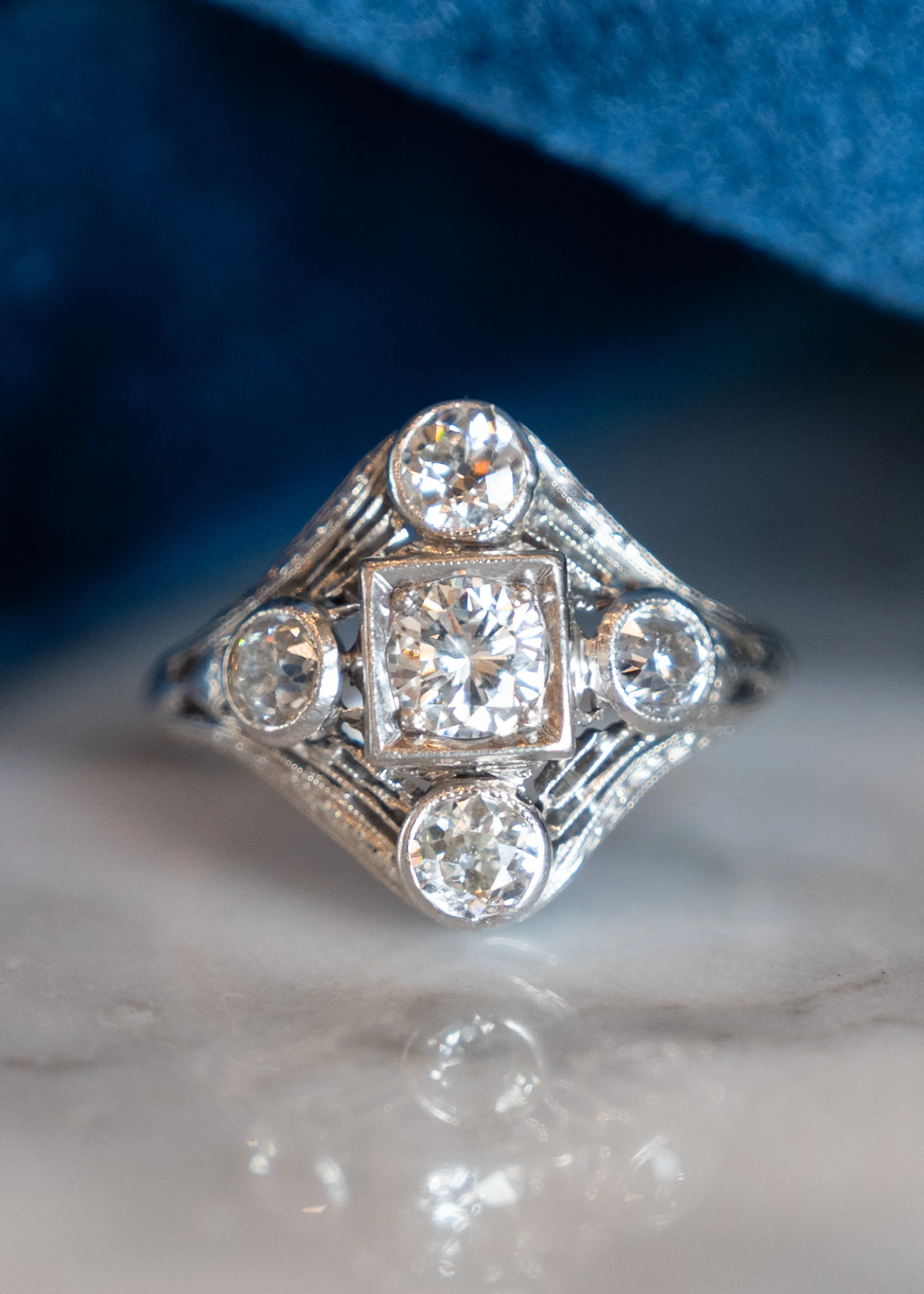 .44 Antique Filigree Art Deco Cocktail Ring in 14k White Gold - Image 6
