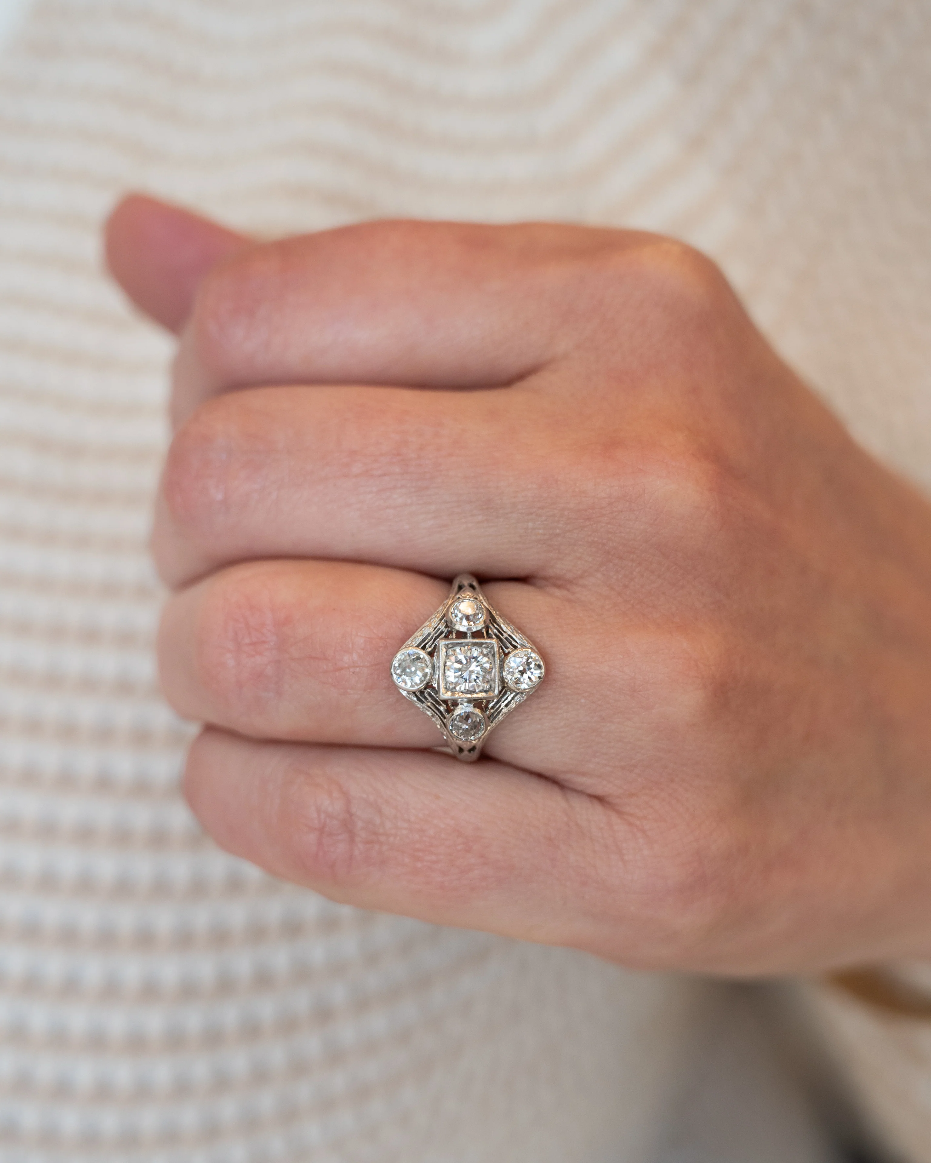 .44 Antique Filigree Art Deco Cocktail Ring in 14k White Gold - Image 7
