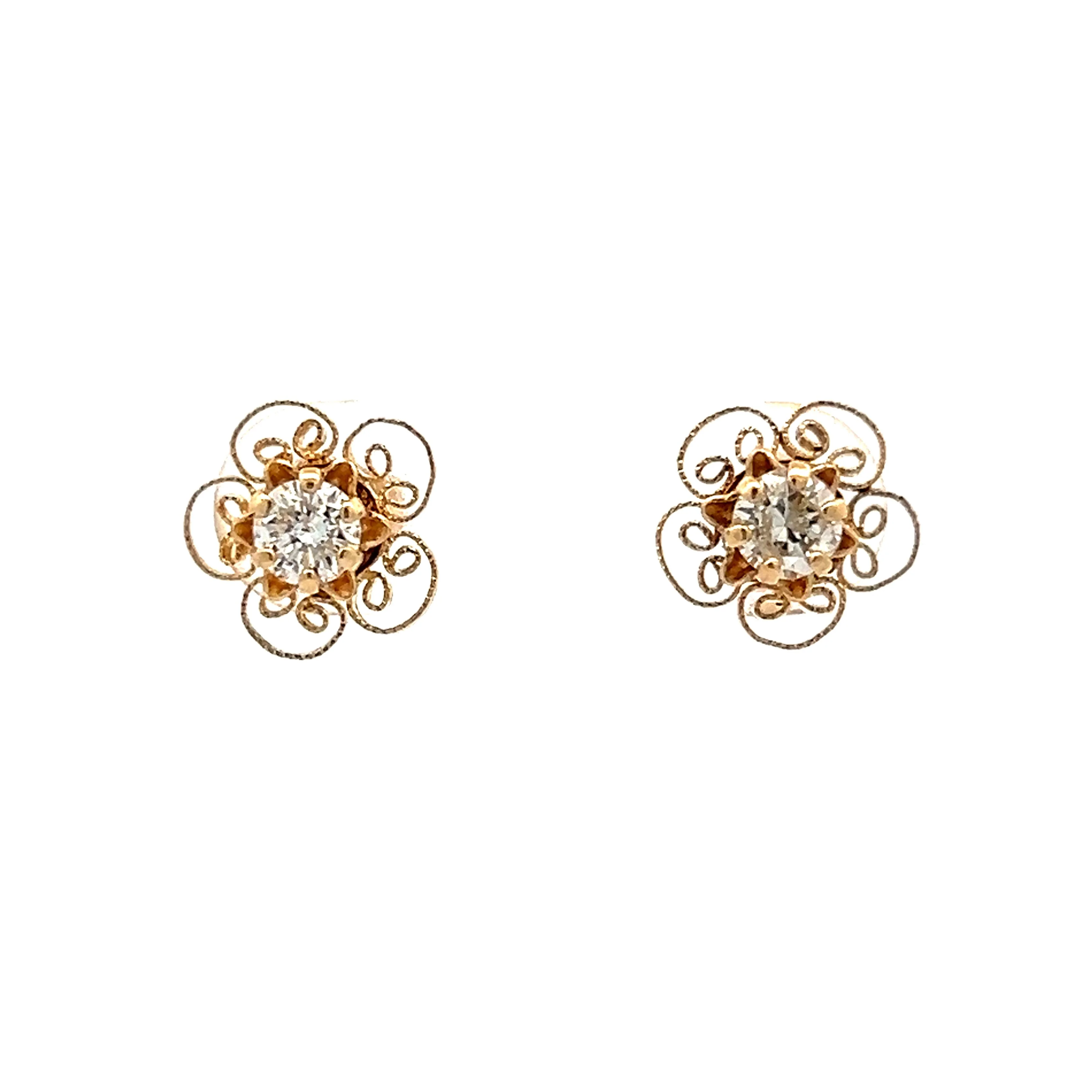 .44 Floral Diamond Stud Earrings in Yellow Gold