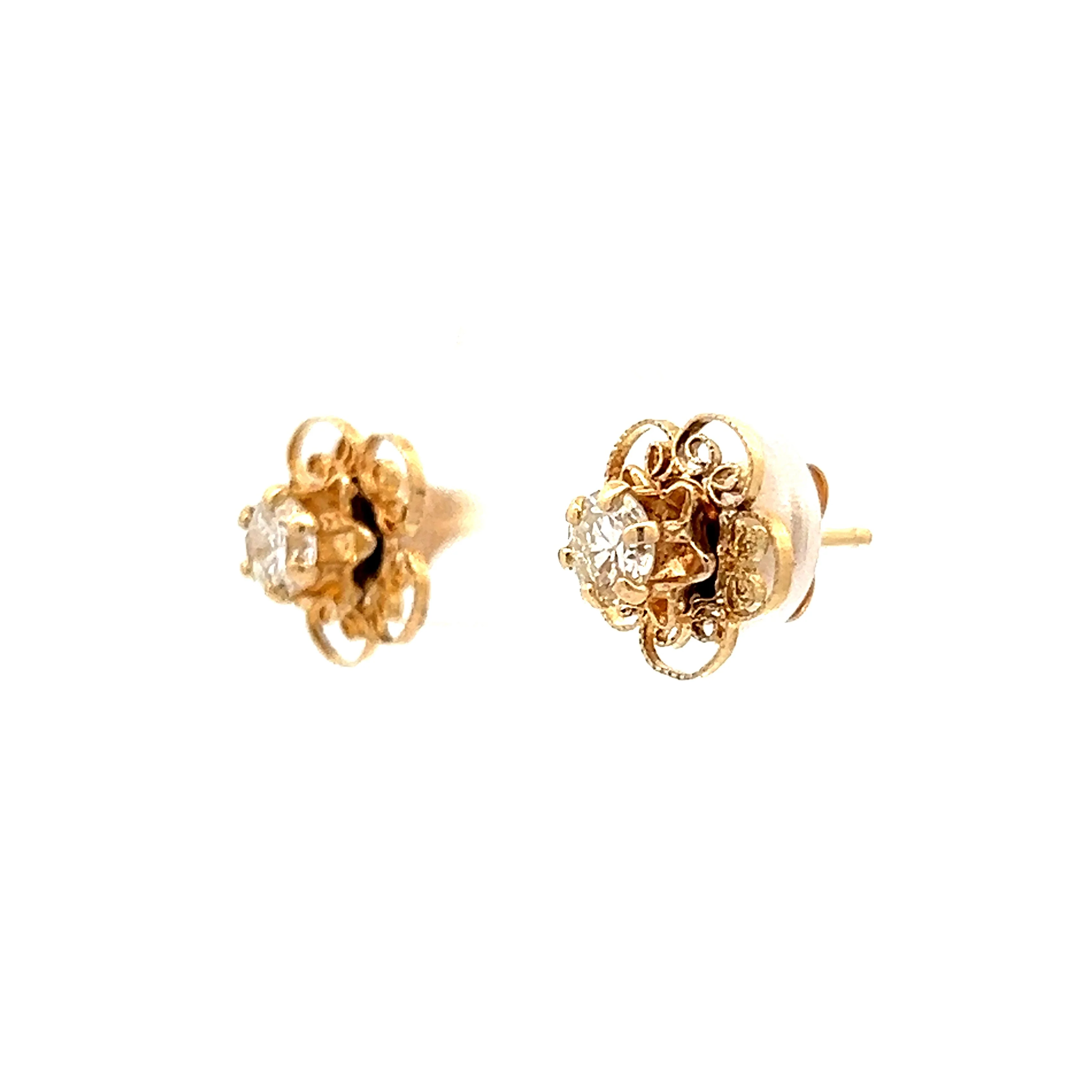 .44 Floral Diamond Stud Earrings in Yellow Gold - Image 2