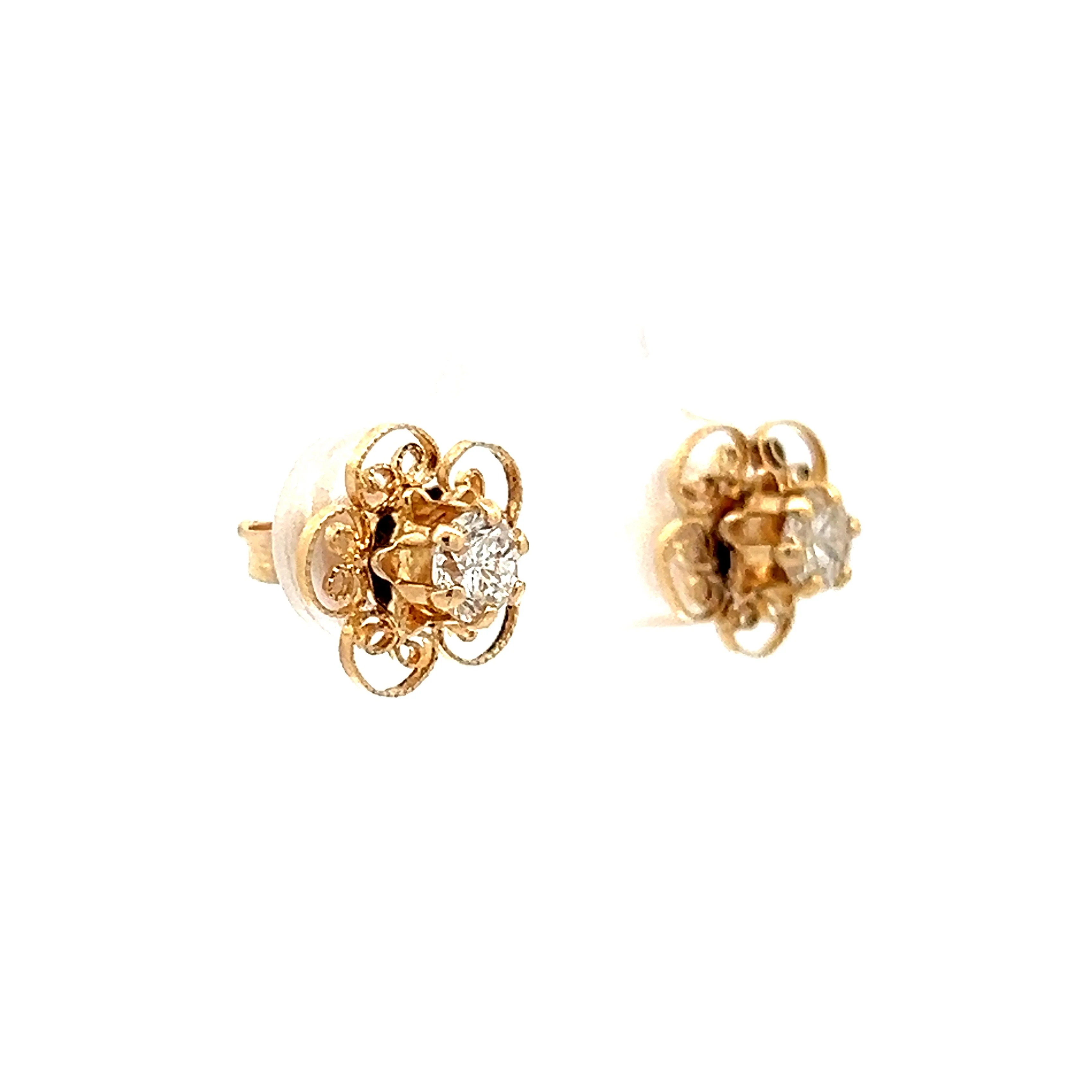 .44 Floral Diamond Stud Earrings in Yellow Gold - Image 3