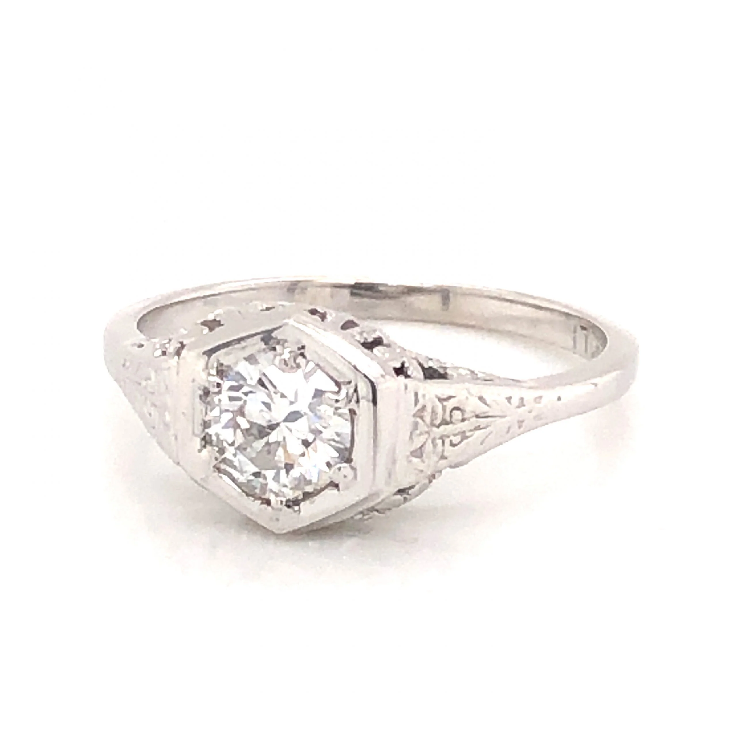 .45 Art Deco Diamond Filigree Engagement Ring in 14k White Gold - Image 2