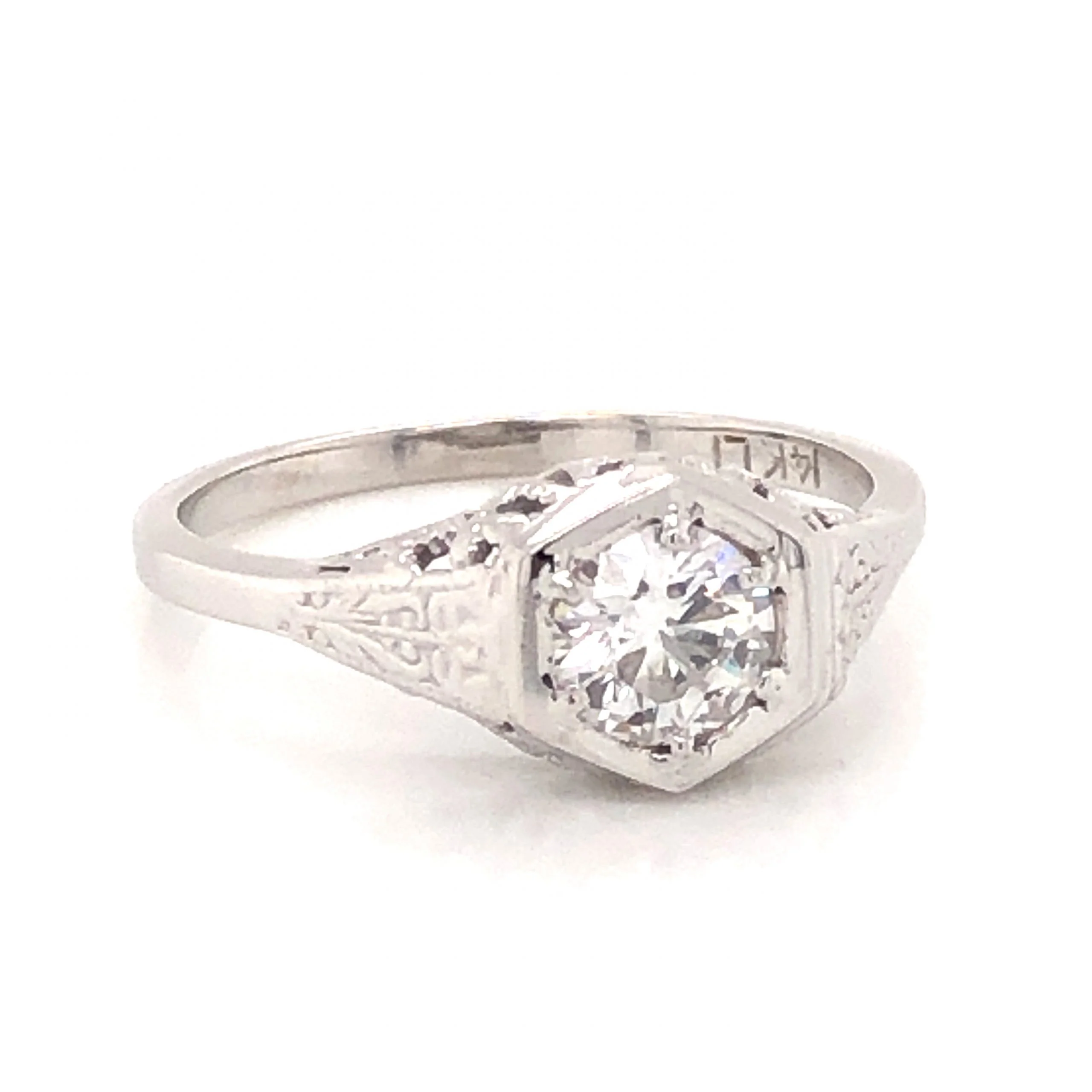 .45 Art Deco Diamond Filigree Engagement Ring in 14k White Gold - Image 3