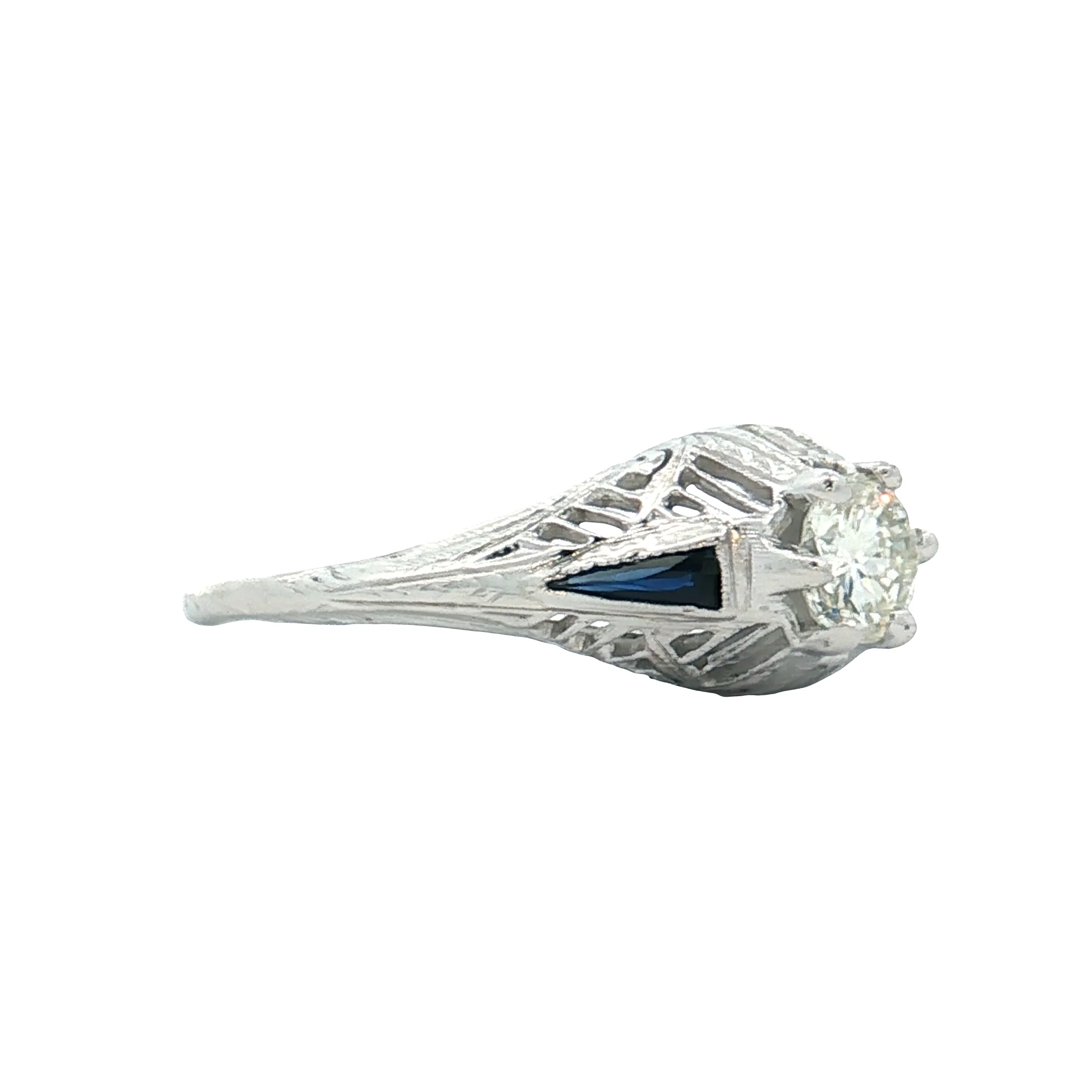 .45 Vintage Art Deco Diamond Sapphire Engagement Ring 18k - Image 3