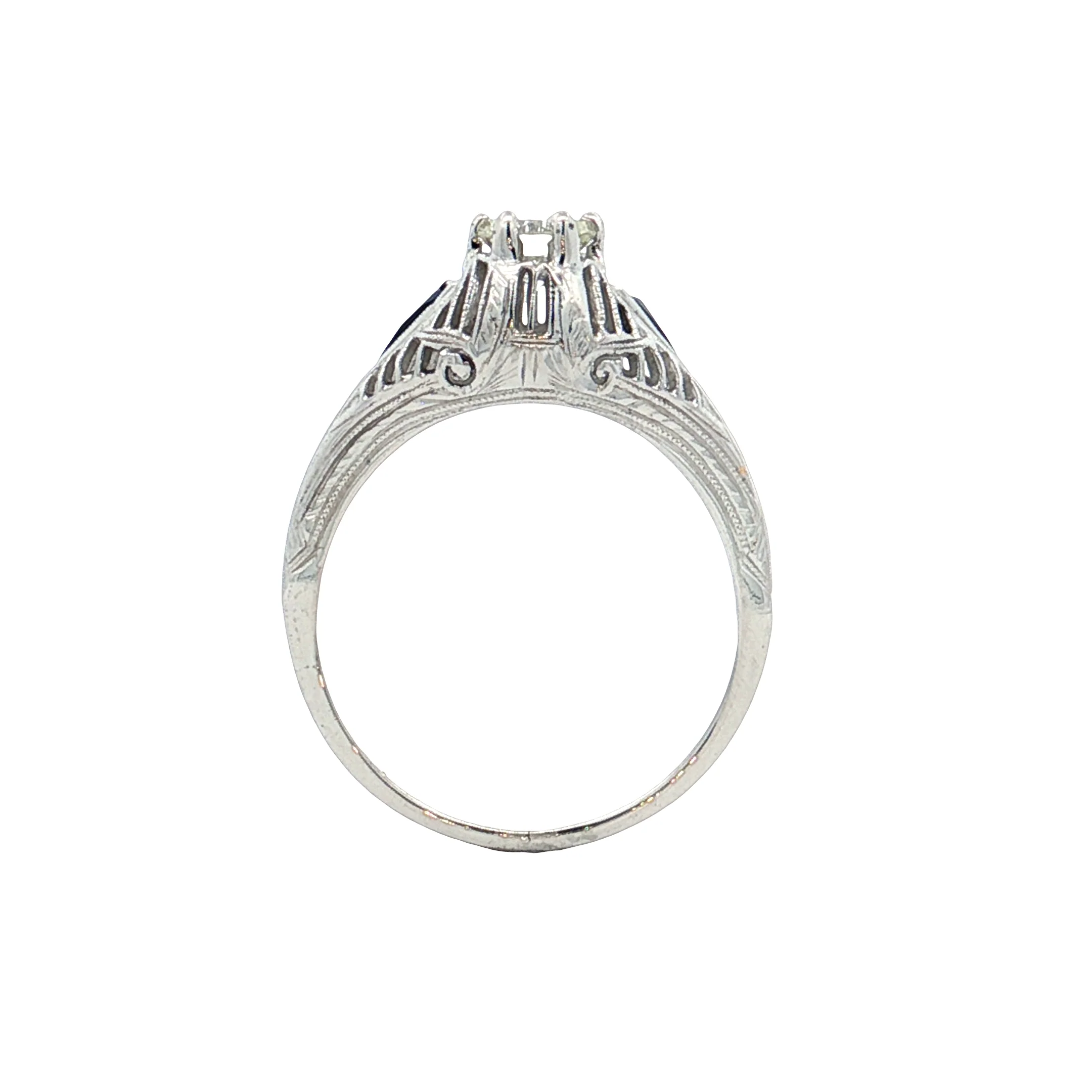 .45 Vintage Art Deco Diamond Sapphire Engagement Ring 18k - Image 4