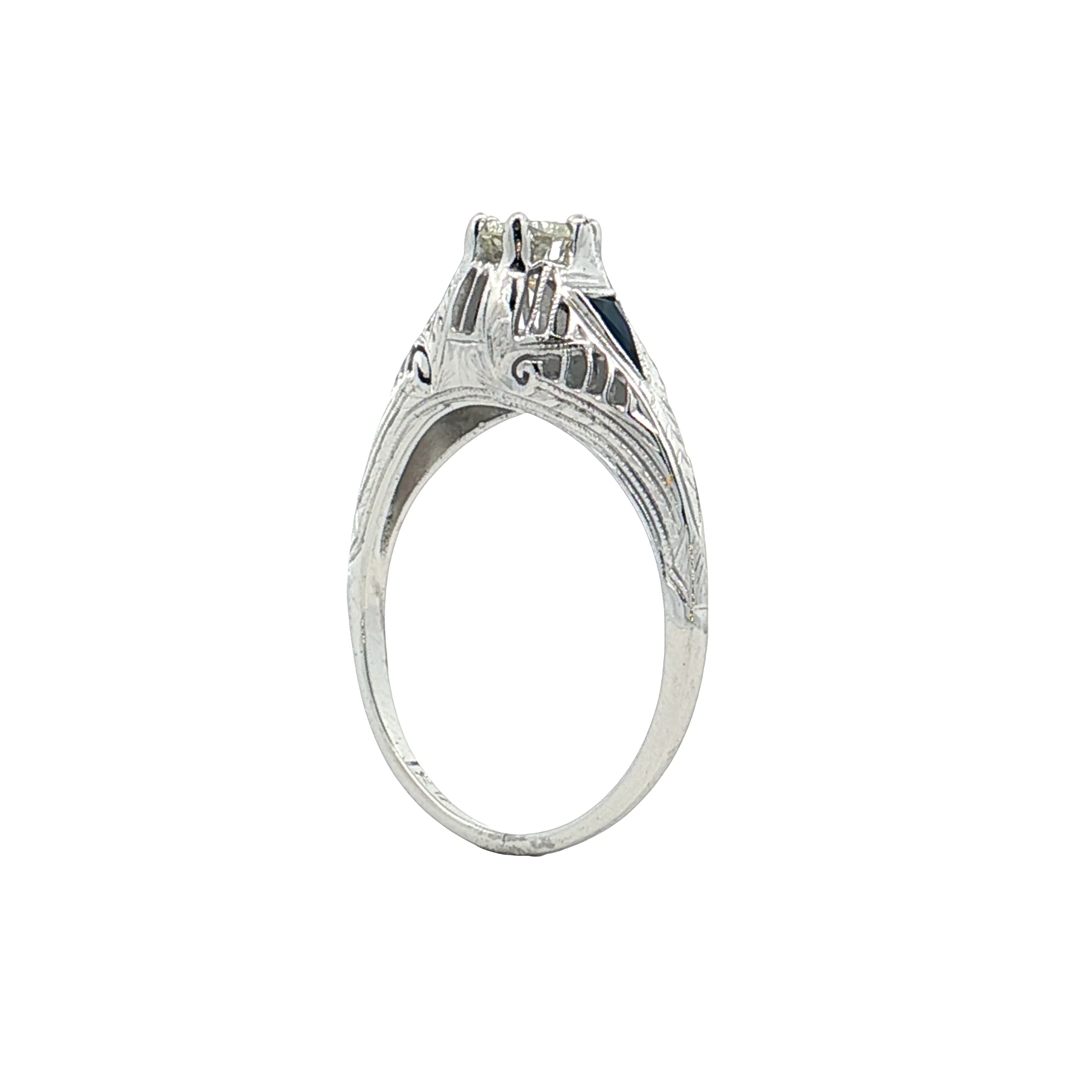.45 Vintage Art Deco Diamond Sapphire Engagement Ring 18k - Image 5