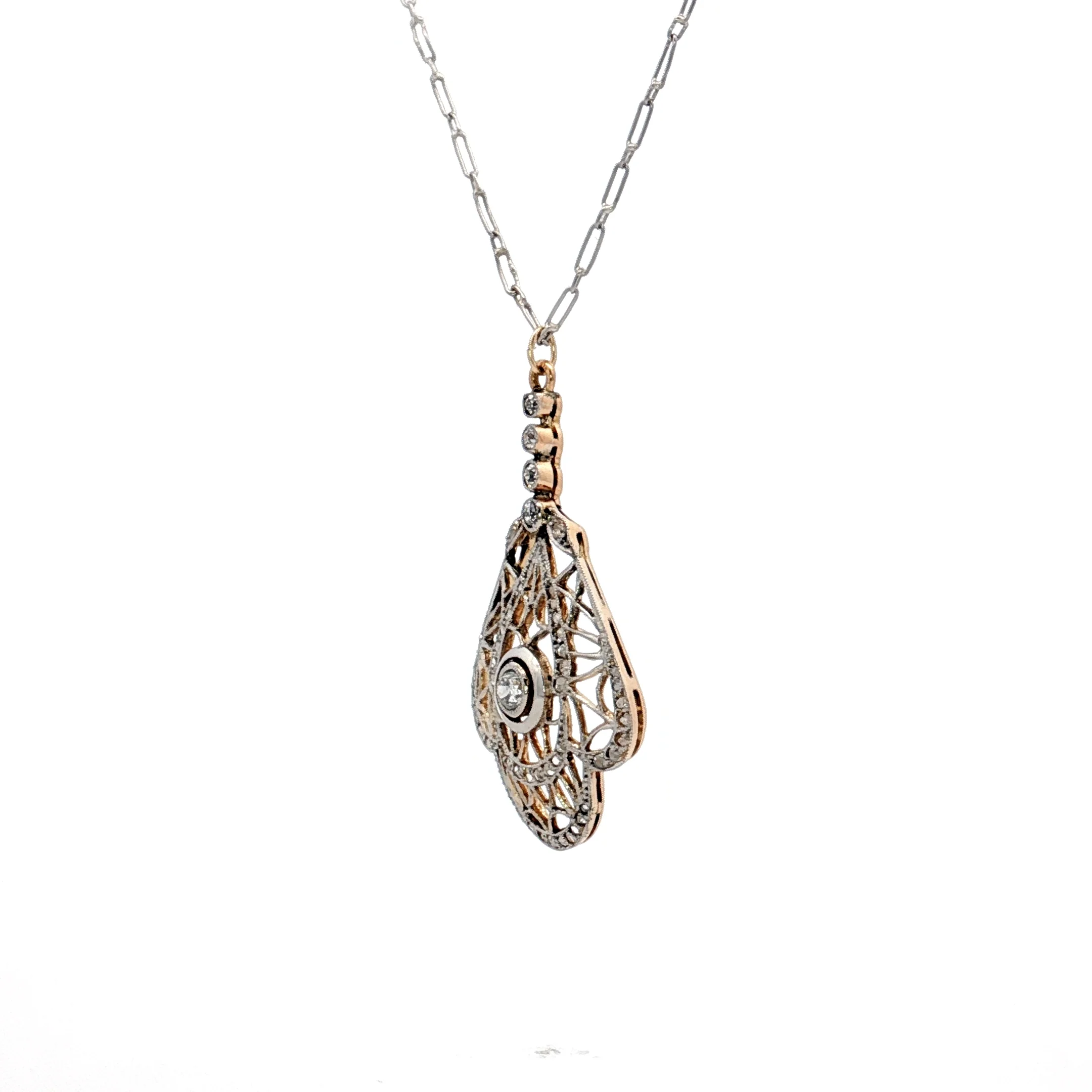 .46 Antique Edwardian Diamond Pendant Necklace Platinum - Image 2