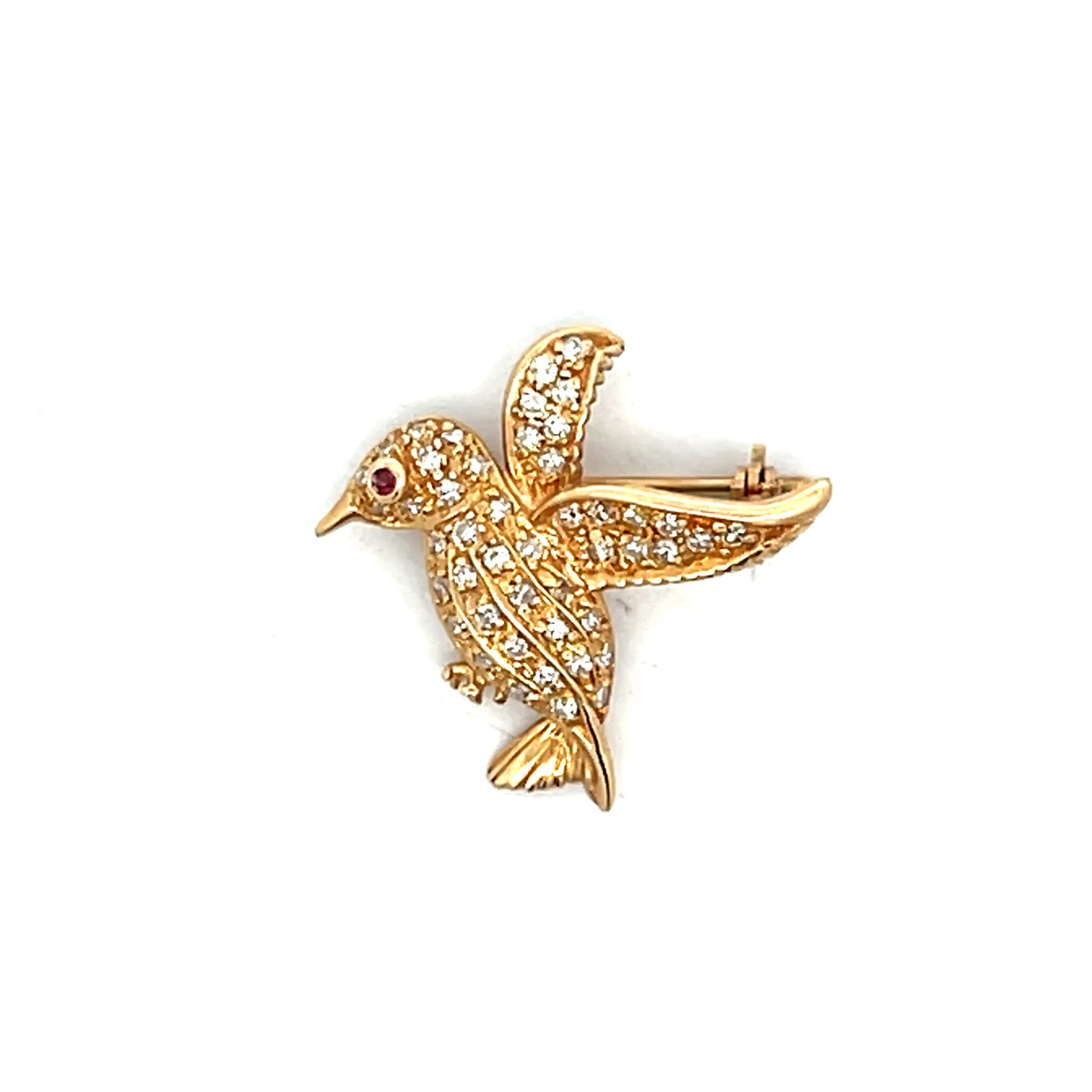 .46 Diamond Hummingbird Brooch in 14k Yellow Gold
