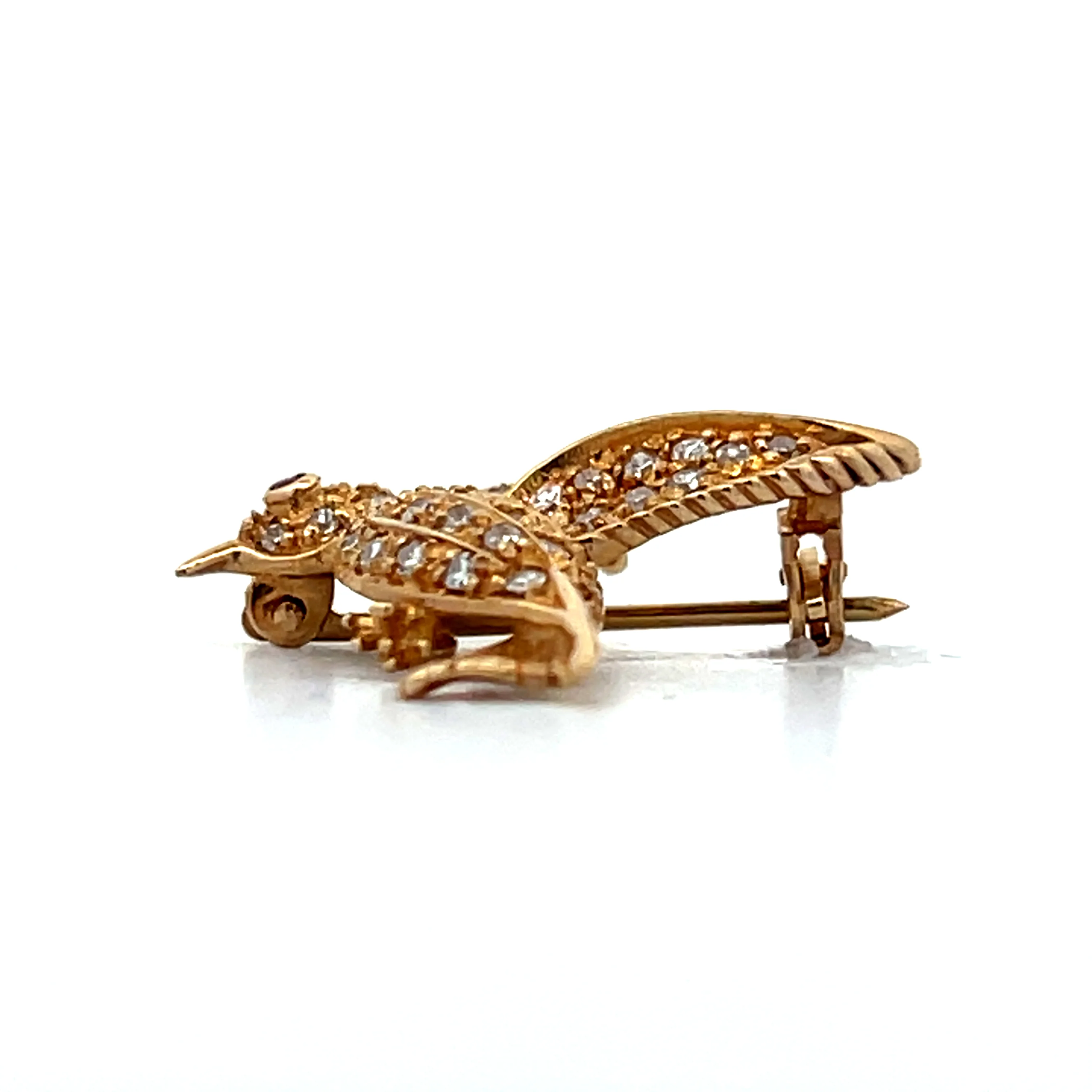 .46 Diamond Hummingbird Brooch in 14k Yellow Gold - Image 3