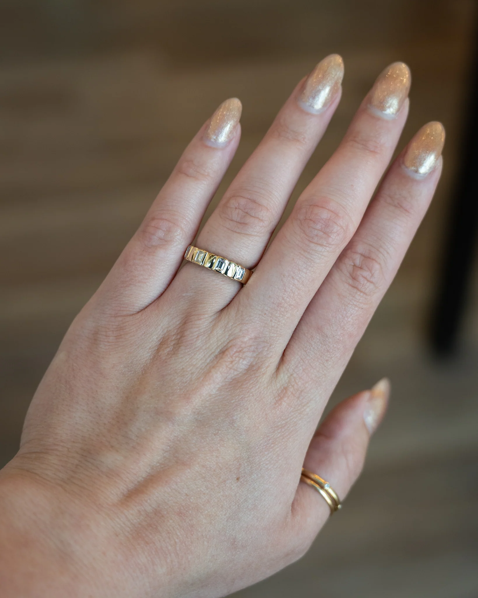.46 Five Stone Bezel Wedding Band in 14k - Image 7