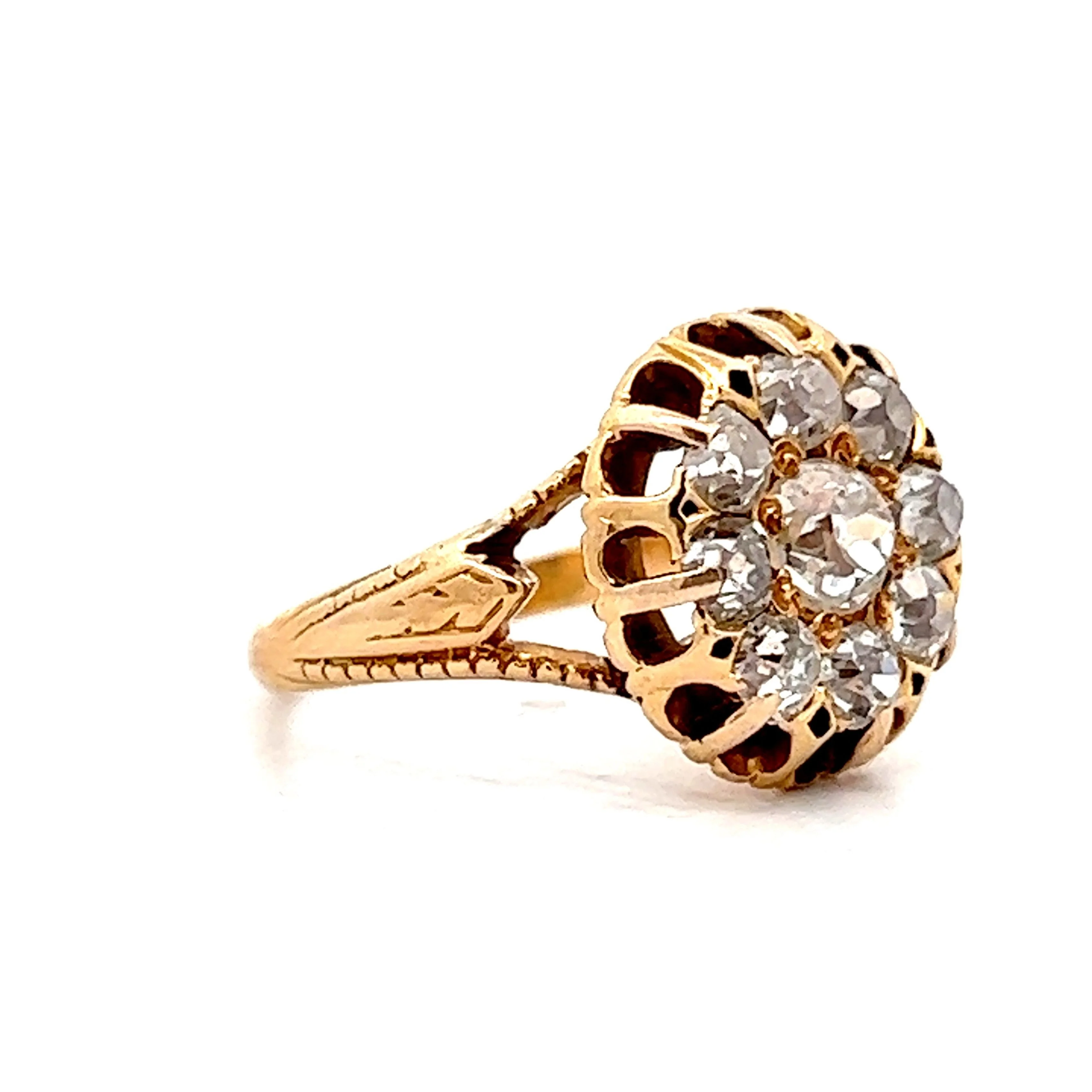 .46 Old Mine Diamond Cluster Cocktail Ring in 14k Yellow Gold - Image 3