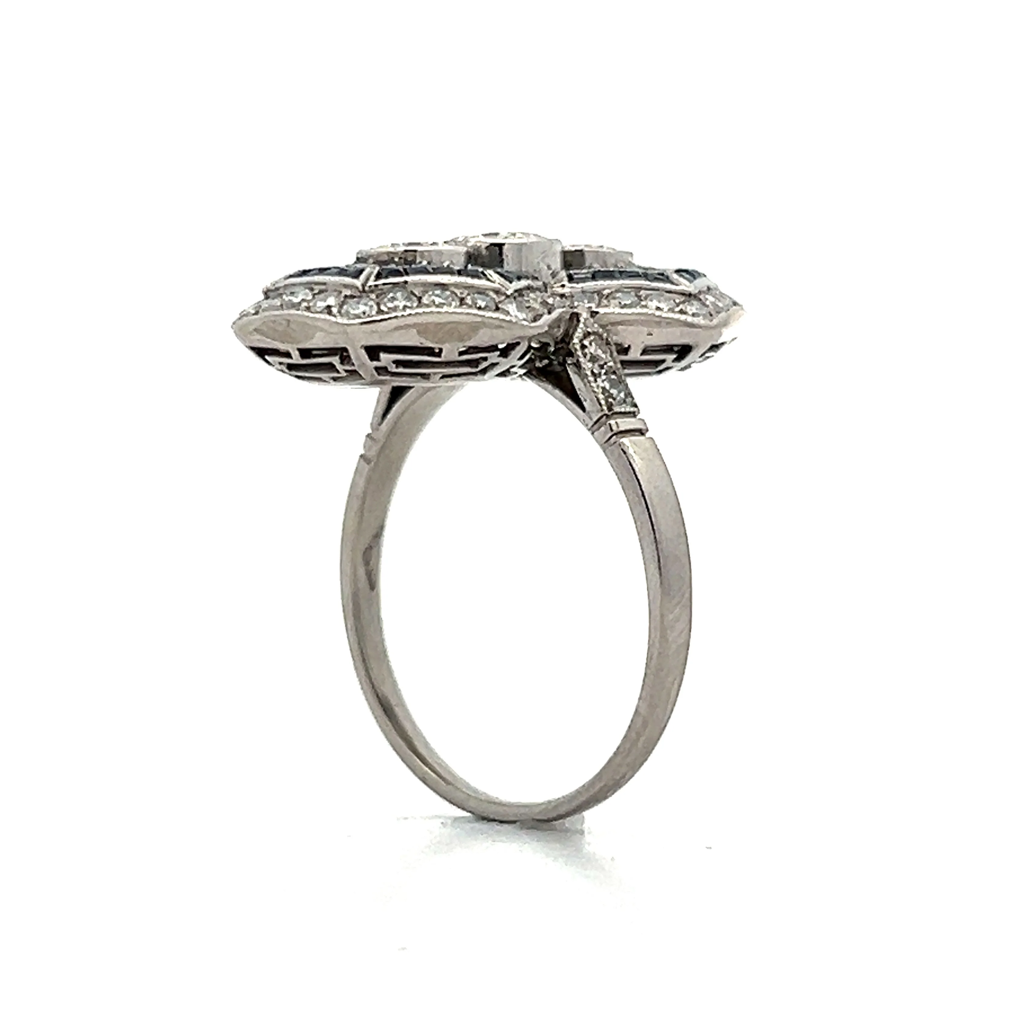 .46 Vintage Geometric Diamond & Sapphire Ring in Platinum - Image 5