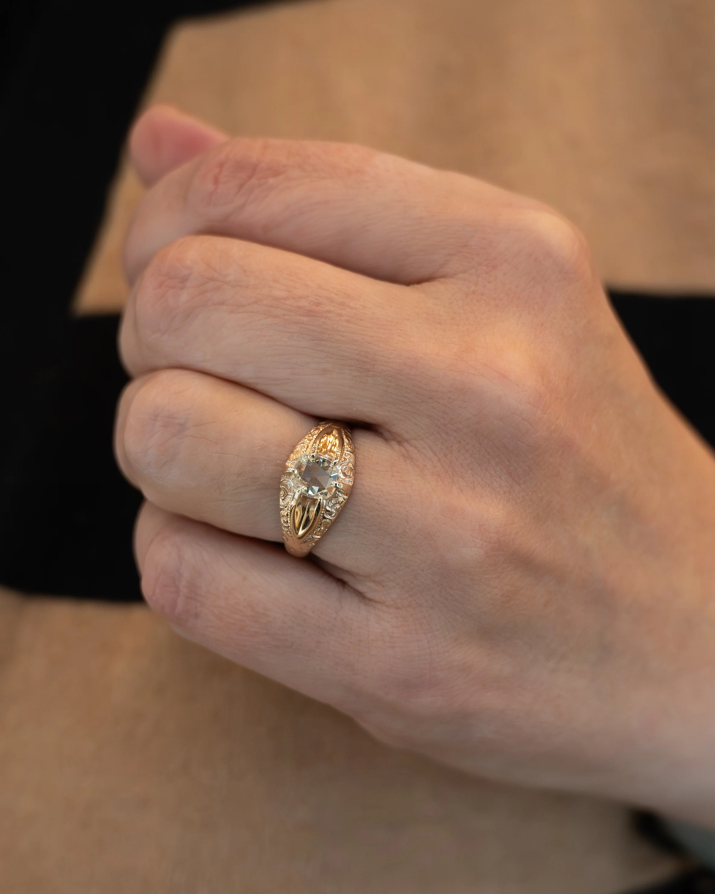 .46 Vintage Oval Rose Diamond Engagement Ring 10k - Image 7