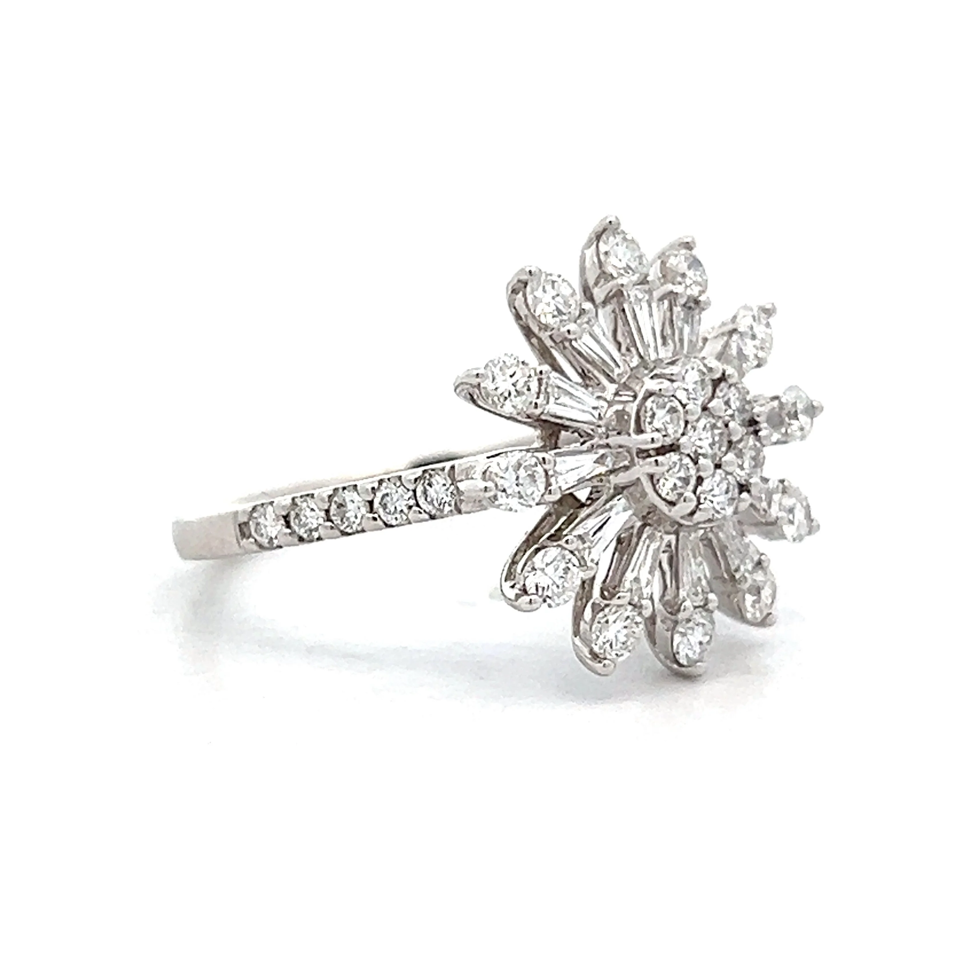 .47 Diamond Sunburst Cocktail Ring in 14k White Gold - Image 3