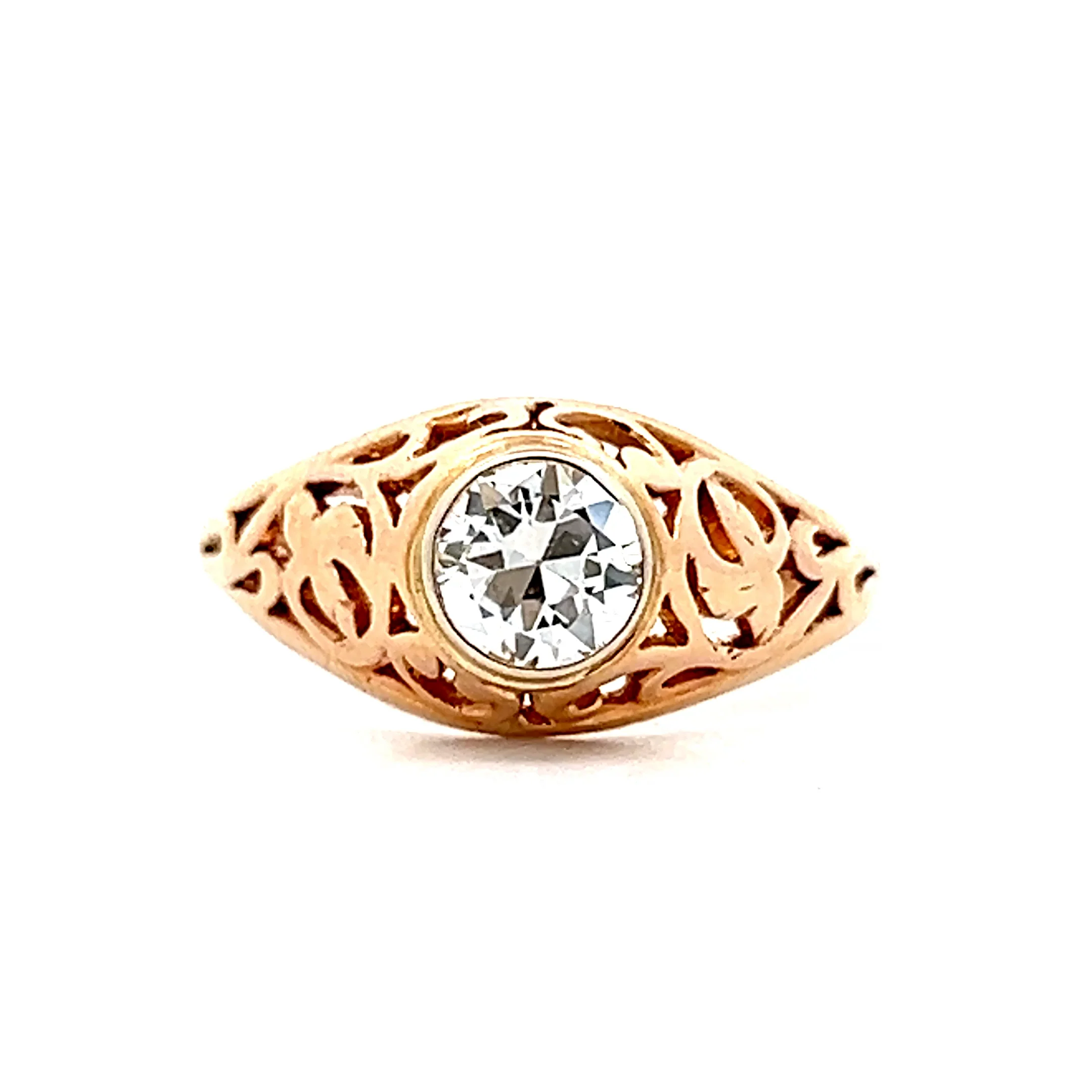 .47 Vintage Art Deco Filigree Engagement Ring Yellow Gold